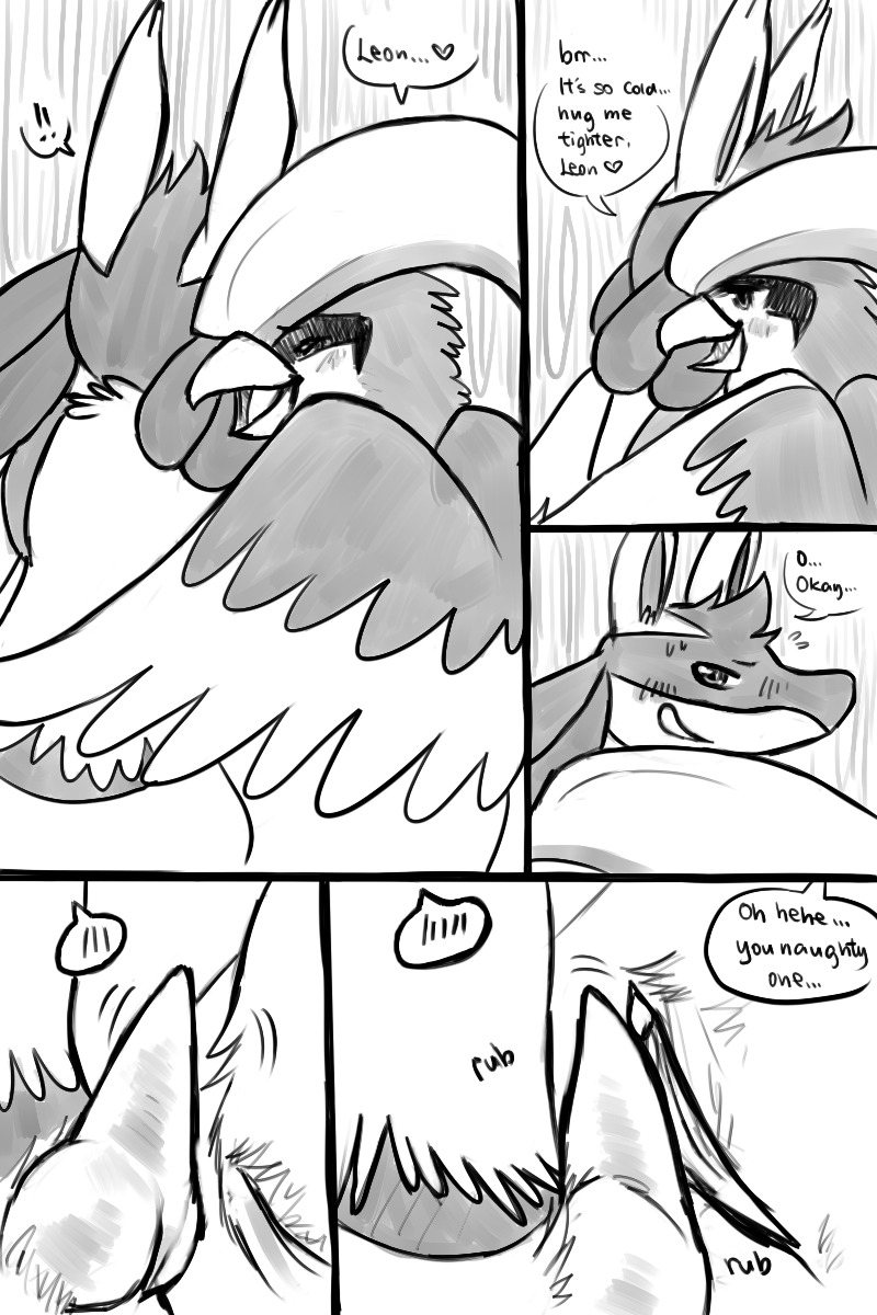 2012 anthro avian black_and_white canine comic english_text erection female feral frottage haychel lucario male monochrome nintendo penis pidgeot pokemon pokemon_(species) pussy rule34 straight text