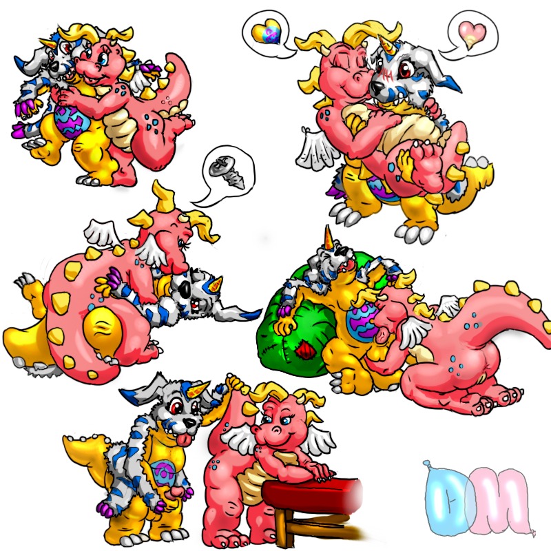 1:1 anus bandai_namco blue_eyes blush cassie_(dragon_tales) crossover dialogue digimon digimon_(species) dm_dragon dragon dragon_tales duo e621 erection feathered_wings feathers fellatio female female_penetrated gabumon genitals heart_symbol horn male male/female male_penetrating male_penetrating_female mythological_creature mythological_scalie mythology open_mouth oral oral_penetration pbs penetration penile penis pictographics pink_body red_eyes scalie sex simple_background tail tongue tongue_out vulva white_background wings wood yellow_body