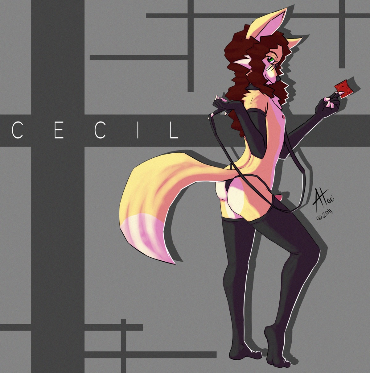 2011 5_fingers aloci anthro armwear biped butt canid canine cecil_(aloci) character_name clothed clothing collar condom dipstick_tail e621 elbow_gloves english_text erection eyewear feet fennec_fox fingerless_gloves fingers fox fur genitals glasses gloves grey_background hair handwear hi_res holding_condom holding_object humanoid_feet humanoid_hands leash legwear long_hair looking_aside looking_at_viewer male mammal markings multicolored_tail nipples penis pince-nez plantigrade sexual_barrier_device side_view simple_background skimpy smile solo standing stockings tail tail_markings text thong topless true_fox underwear unused_condom white_body white_fur wrapped_condom