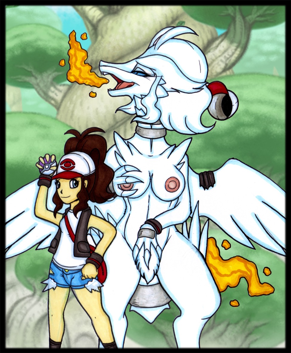 alternate_species before_and_after breasts clothes color day female female_only fire front_view hilda_(pokemon) holding human interspecies ivanks multiple_females multiple_girls nipples nude outdoors poke_ball pokemon pokemon_transformation reshiram rule34 size_difference species_transformation standing tagme transformation