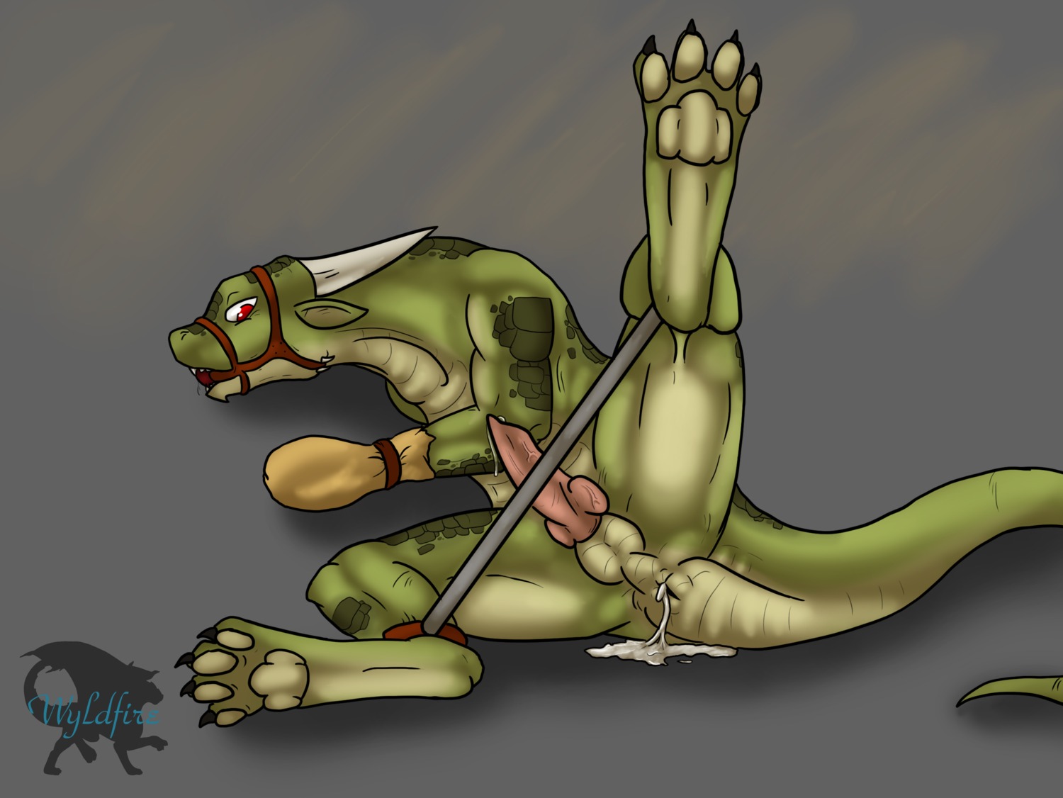4_toes after_sex animal_genitalia animal_penis ball_gag bdsm bodily_fluids bondage bound canine_genitalia canine_penis claws cum cum_in_ass cum_inside digital_media_(artwork) digitigrade dragon e621 erection feet feral gag gagged genital_fluids genitals hi_res hindpaw knot lizardlars looking_at_viewer lying male mythological_creature mythological_scalie mythology nude on_back pawpads paws penis precum restraints scalie simple_background soles solo spitey spread_legs spreader_bar spreading submissive submissive_male tail toes wyldfire7