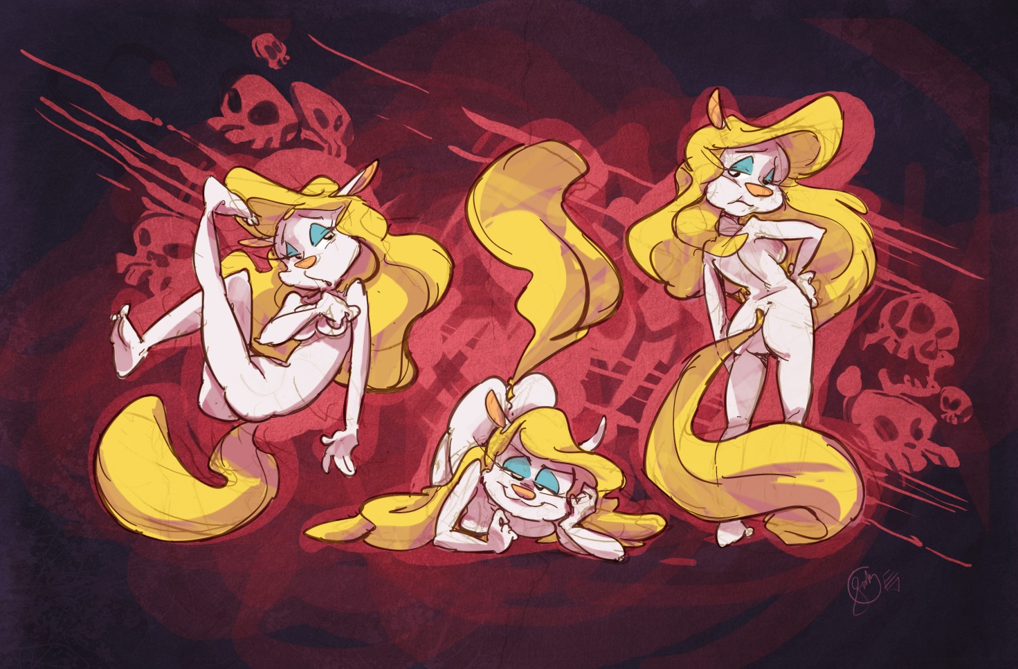 animaniacs anthro black_eyes blonde_hair edtropolis female minerva_mink mink nude rule34