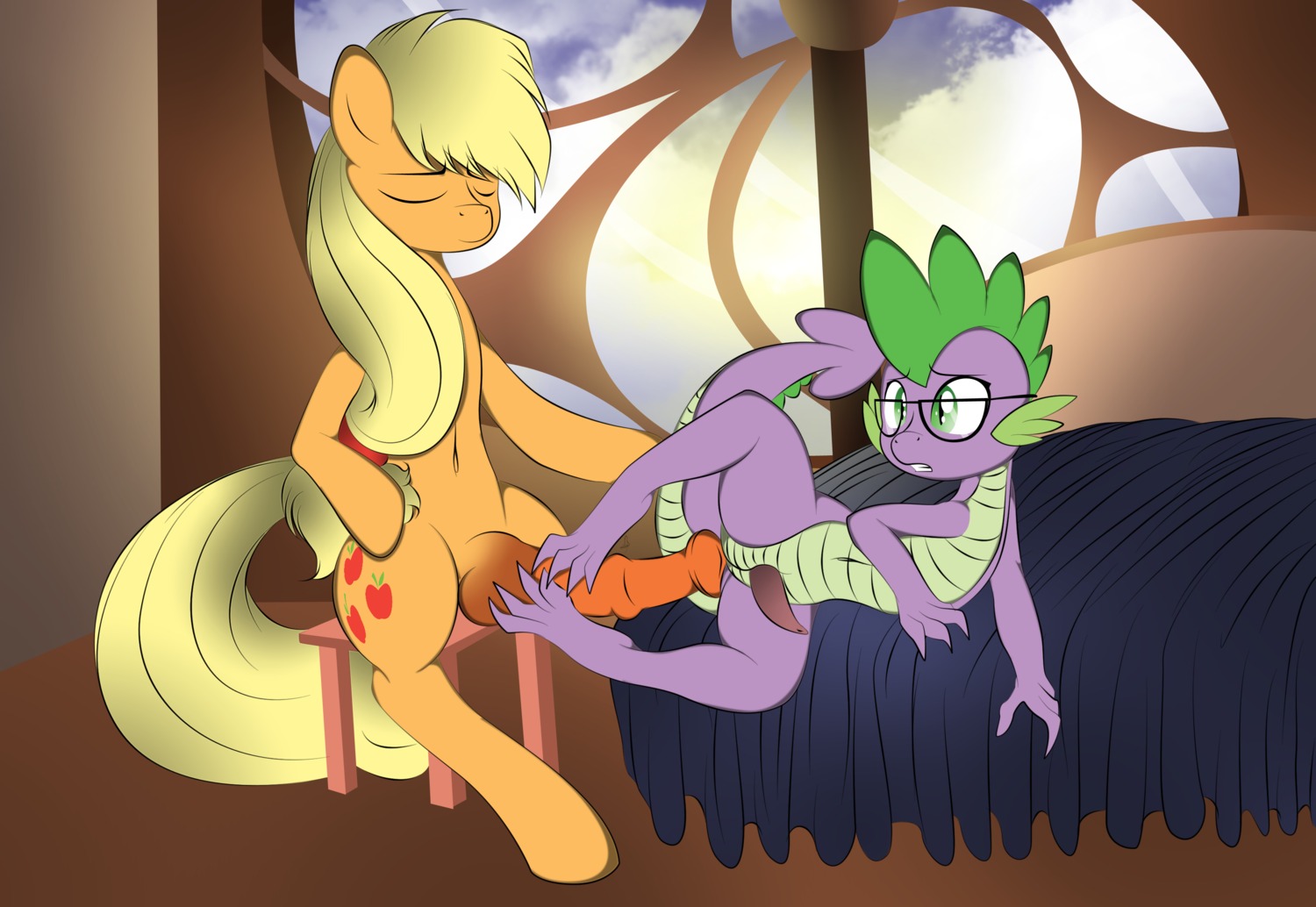 2013 4_fingers 4_toes anal applejack_(mlp) balls bed blonde_hair crossgender cutie_mark dragon duo e621 earth_pony equid equine erection eyes_closed eyewear feet femboy feral fingers foot_fetish foot_play footjob friendship_is_magic ftm_crossgender fur furniture genitals glasses green_eyes hair hasbro hi_res horse interspecies lying male male/male male_penetrated male_penetrating male_penetrating_male mammal my_little_pony mythological_creature mythological_scalie mythology on_side orange_balls orange_body orange_fur orange_penis penetration penile penis pony prodding purple_body scalie sex sitting spike_(mlp) tail toes two-footed_footjob v-d-k