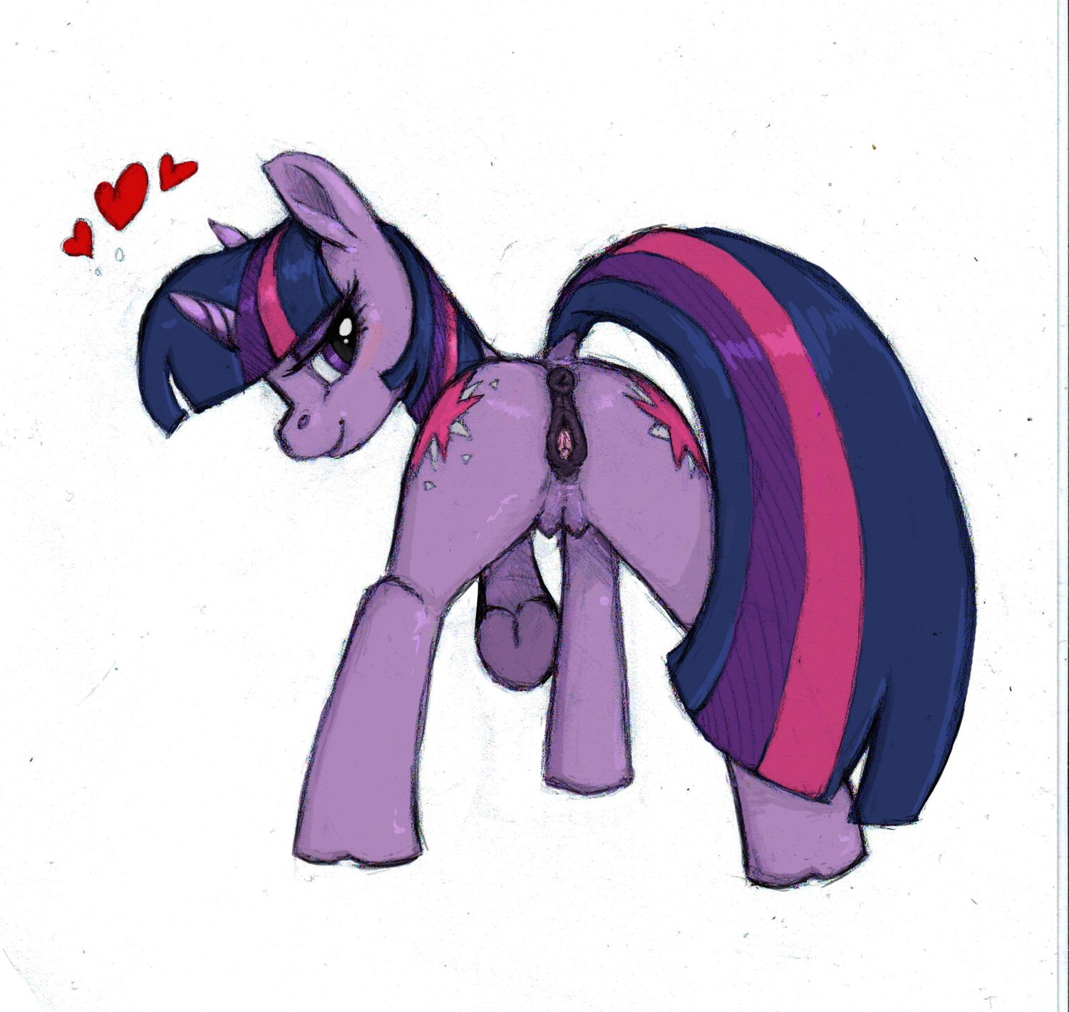 absurd_res anatomically_correct anatomically_correct_genitalia anatomically_correct_vulva animal_genitalia animal_vulva anus butt cutie_mark doe-shmo e621 equid equine equine_genitalia equine_vulva female feral friendship_is_magic fur genitals hair hasbro heart_symbol hi_res hooves horn jac looking_at_viewer looking_back mammal multicolored_hair my_little_pony mythological_creature mythological_equine mythology presenting presenting_hindquarters presenting_vulva puffy_anus purple_body purple_eyes purple_fur purple_hair raised_leg raised_tail rear_view simple_background smile solo tail teats twilight_sparkle_(mlp) two_tone_hair unicorn vulva white_background