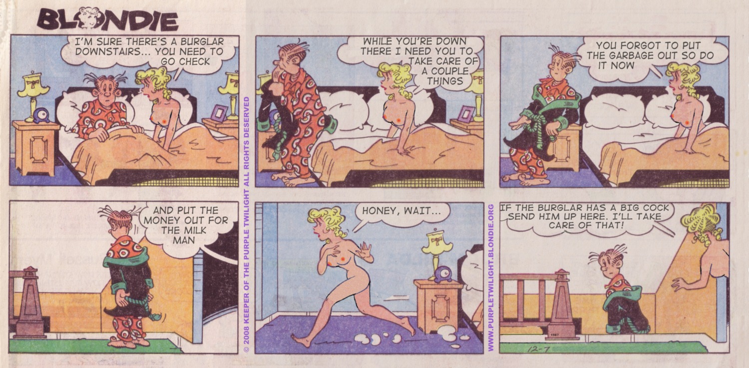 barefoot blondie_(comic) blondie_bumstead casual clothing comedy comic_strip dagwood_bumstead female human humor implied_cheating implied_cuckolding implied_infidelity male nude_female_clothed_male nudist pale_skin parody rule34 tagme