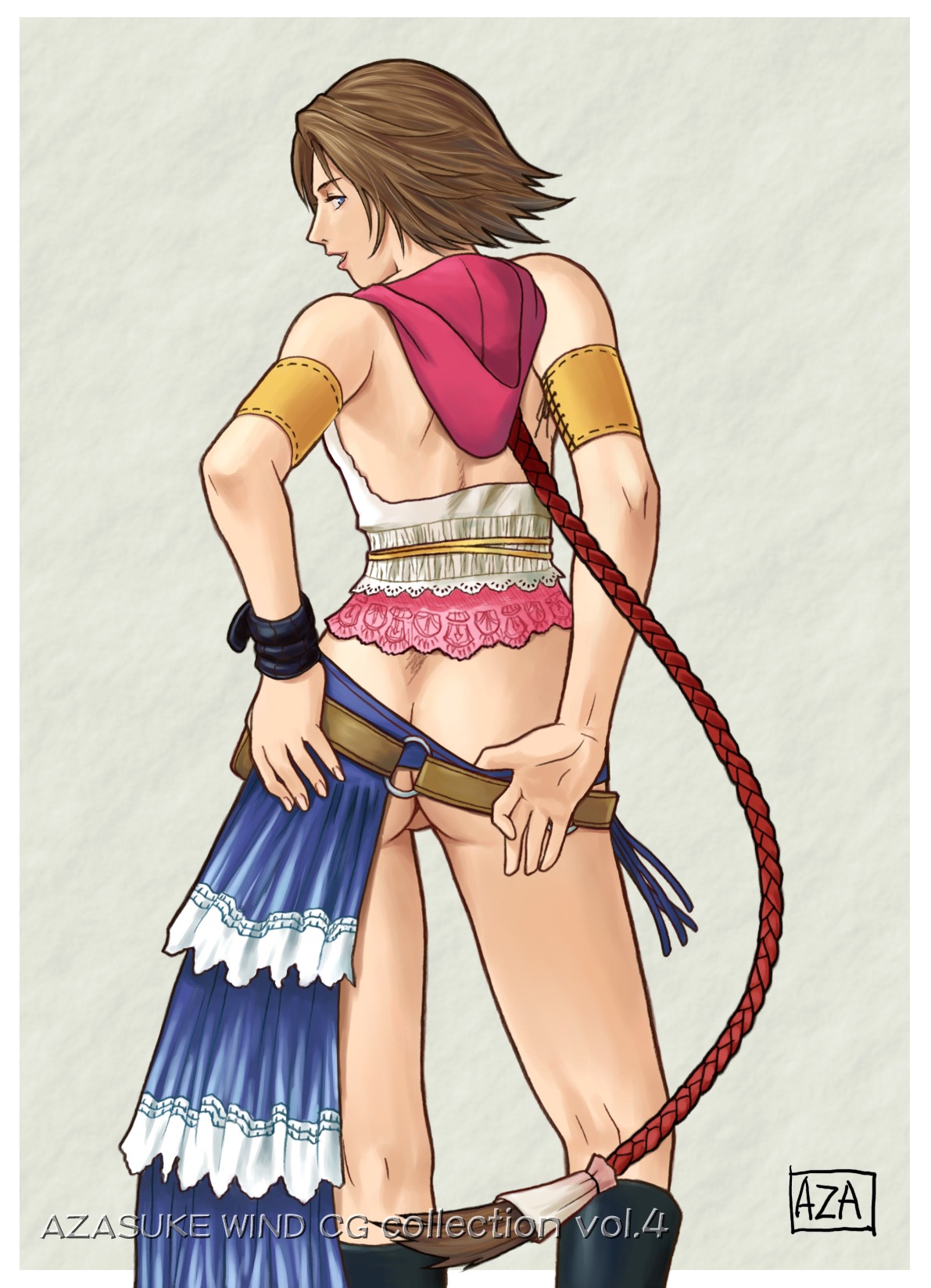 1girls 2d ass azasuke female female_only final_fantasy final_fantasy_x-2 highres rule34 solo solo_female yuna yuna_(gunner)