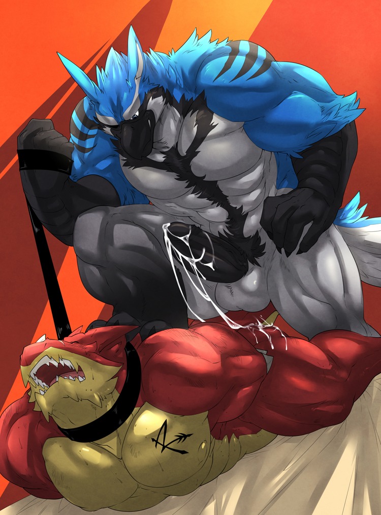 abs after_sex anal animal_genitalia anthro avian balls barazoku beak bed biceps big_muscles big_penis black_penis bodily_fluids butt chest_tuft collar cum cum_on_butt cum_on_penis cum_string dominant dominant_male dragon duo e621 erection feathers fur furniture genital_fluids genitals gryphon holding_leash holding_object huge_muscles humanoid_genitalia humanoid_penis kokukokuboo leaking leash leash_pull logan_everette male male/male male_penetrated male_penetrating male_penetrating_male muscular muscular_male muscular_sub mythological_avian mythological_creature mythological_scalie mythology nipples nude pecs penetration penis razul reptile scales scalie sex sheath submissive submissive_male tail tattoo tuft