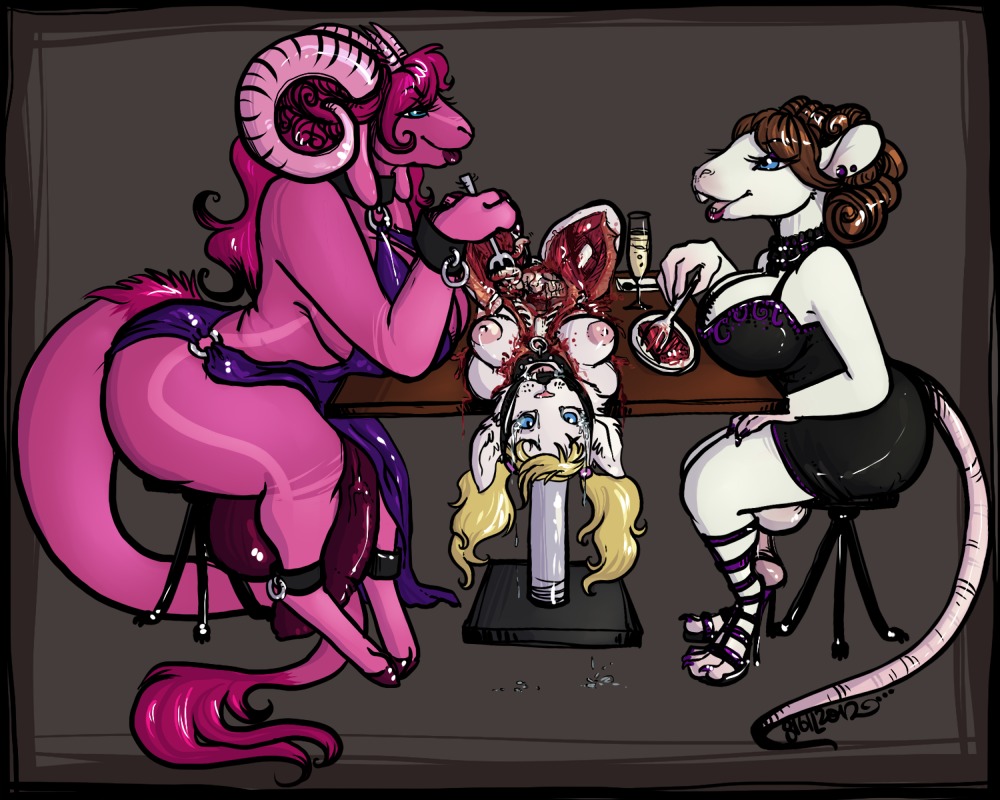 5:4 anthro balls blood bodily_fluids bone bound bovid bovid_horn breasts caprine caprine_demon caprine_horn character_prepared_as_food crying death deervvitch demon digital_media_(artwork) dinner e621 exposed_bone exposed_muscle exposed_organs felid female flaccid food_dressed gag gem genitals goat goat_demon goat_horn gore gore_focus grotesque_death group gynomorph hard_vore horn intersex jewel_(whitekitten) mammal murid murine penis ram_horn rat rib_cage rodent sigil_(fursona) snuff tail tail_tuft tears torture tuft vivisection vore whitekitten