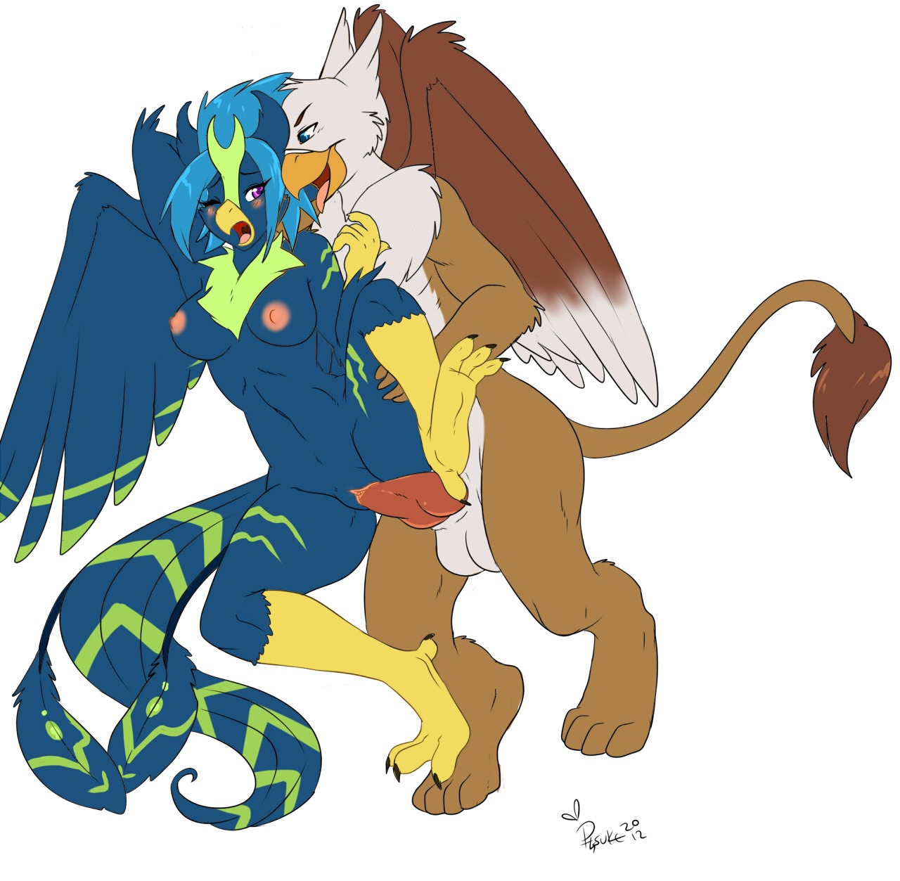 2012 animal_genitalia animal_penis anthro avian balls beak blue_body blue_fur blush breasts canine_genitalia canine_penis clitoris digitigrade duo e621 erection feathered_wings feathers feet female female_penetrated from_behind_position fur genitals gryphon gryphon489 hi_res hindpaw knot male male/female male_penetrating male_penetrating_female mythological_avian mythological_creature mythology nipples non-mammal_balls non-mammal_breasts non-mammal_nipples nude paws penetration penile penile_penetration penis penis_in_vagina phuufy raised_leg sex spread_legs spreading tail tail_tuft tuft vaginal vaginal_penetration vulva wings