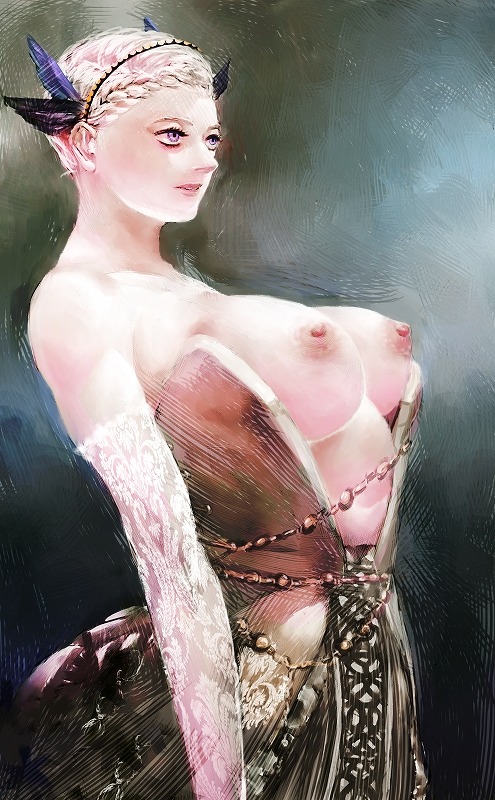 areolae breasts crown dark_souls dusk_of_oolacile elbow_gloves female fromsoftware homex painting_artwork princess purple_eyes rule34 solo