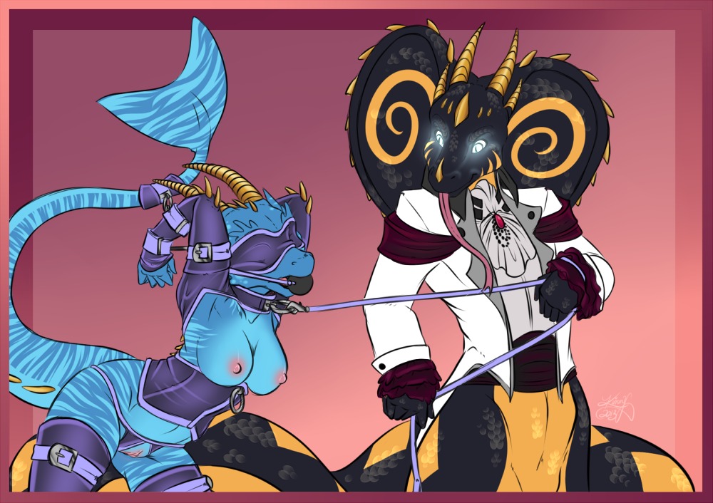 anthro apode aquamarine_(saisashi) aquatic aquatic_dragon ball_gag bdsm belt blindfold bondage bound breasts clothing collar crotchless_clothing crotchless_panties crotchless_underwear draconcopode dragon duo e621 female fin firefly8083 gag gagged genitals glowing glowing_eyes horn leash leash_pull leather legless legwear long_tongue male mythological_creature mythological_scalie mythology naga nipples non-mammal_breasts non-mammal_nipples panties reptile scalie serpentine snake spikes stripes tail thigh_highs tongue underwear vulva walkies zarion