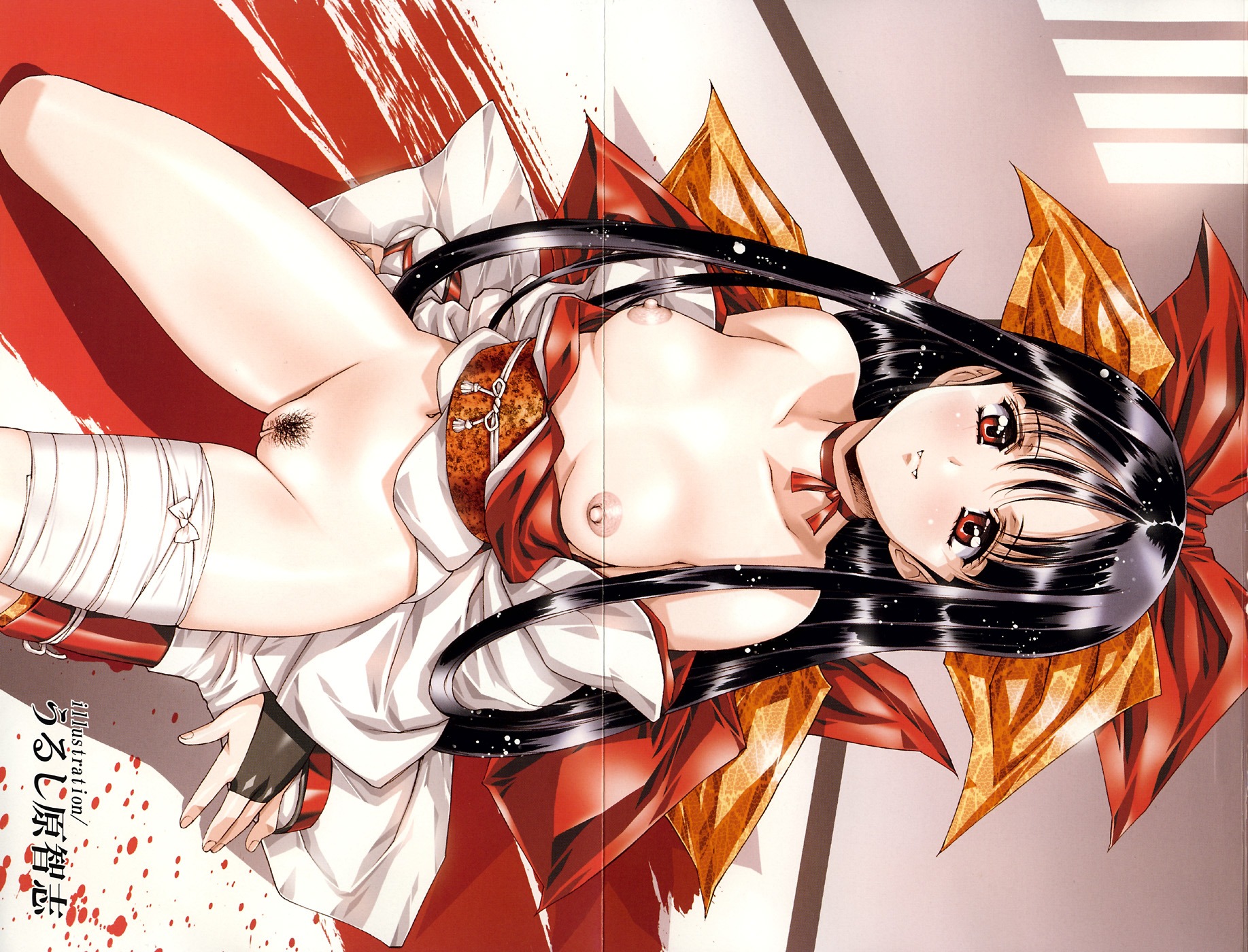 breasts fangs female highres nipples no_panties pointy_chin pubic_hair pussy rule34 solo uncensored urushihara_satoshi