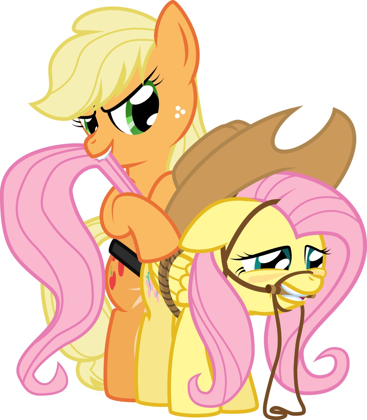 absurd_res ambiguous_penetration applejack_(mlp) bit_gag blonde_hair blue_eyes bound bridle clothing cowboy_hat cutie_mark dildo dominant dominant_female duo e621 earth_pony equid equine feathered_wings feathers female female/female feral fluttershy_(mlp) freckles friendship_is_magic gag gagged green_eyes hair hasbro hat headgear headwear hi_res horse kitsuneymg mammal my_little_pony mythological_creature mythological_equine mythology pegasus penetration pink_hair pony quadruped reins sex_toy simple_background strapon submissive submissive_female tail white_background wings yellow_body yellow_feathers