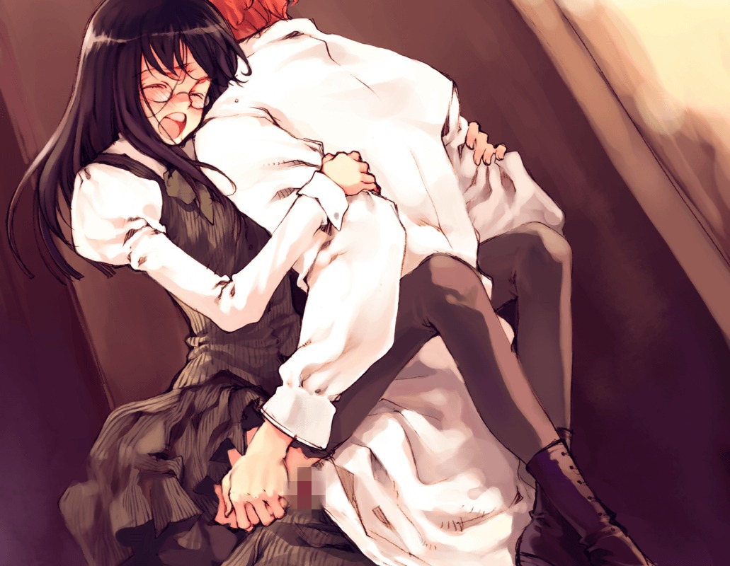 1boy 1girls black_legwear black_thighhighs blush censored clothed_sex dress female game_cg glasses leg_lock li_shuhua littlewitch littlewitch_quartett male ooyari_ashito open_mouth oyari_ashito quartett! rule34 sex shirotsume_souwa straddling thighhighs upright_straddle