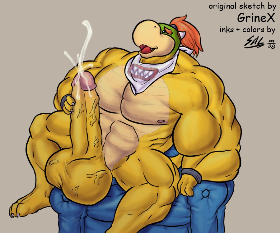1boy 2008 2009 balls bowser_jr. bracelet color cum erect_penis erection grinex huge_cock hyper hyper_penis koopa male male_only mario_(series) masturbation muscles muscular nintendo nipples nude penis rule34 scalie sitting sofa solo testicles text veins veiny_penis what