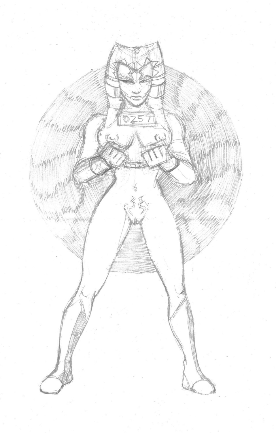 1girls ahsoka_tano breasts clone_wars drawn female female_focus female_only jedi jedi_padawan looking_at_viewer medium_breasts michael_powell monochrome nipples pose powguero pubic_markings rule34 simple_background solo spread_legs standing star_wars the_clone_wars:_season_one togruta white_background