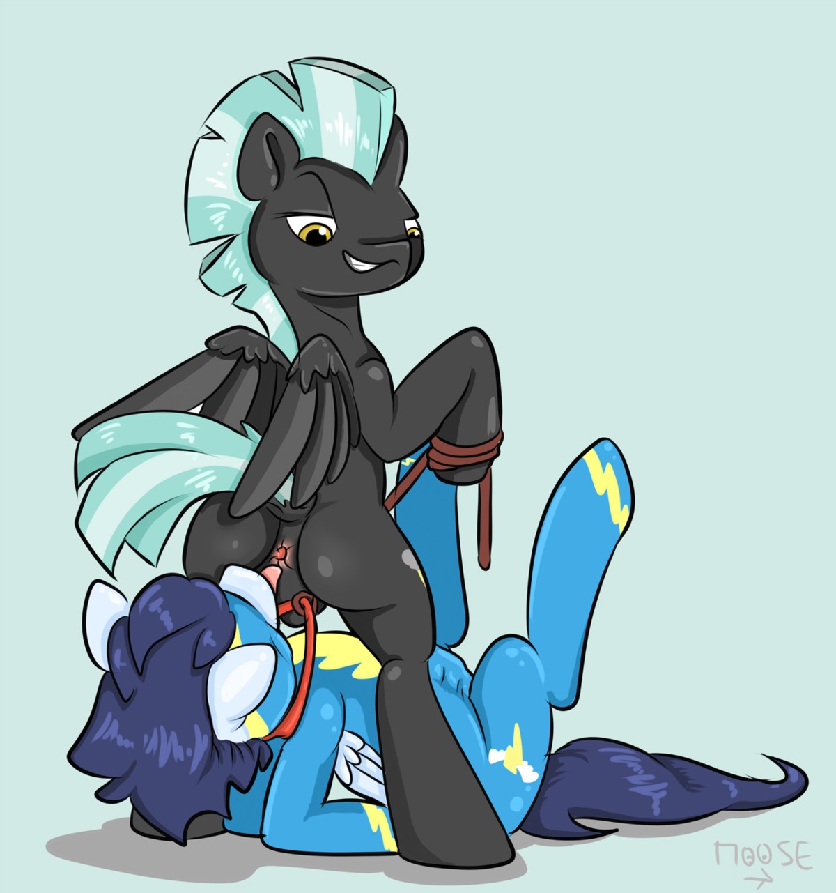 2012 anal anus black_body black_feathers black_fur blue_body blue_feathers bodysuit bulge clothing collar cutie_mark cynicalmoose dominant dominant_male duo e621 equid equine feathered_wings feathers feral friendship_is_magic fur hair hasbro hi_res leash legs_up licking lying male male/male male_penetrated male_penetrating male_penetrating_male mammal multicolored_hair my_little_pony mythological_creature mythological_equine mythology on_back on_hind_legs oral pegasus penetration rimming sex signature simple_background skinsuit smile soarin_(mlp) submissive submissive_male tail thunderlane_(mlp) tight_clothing tongue tongue_out two_tone_hair wings wonderbolts_(mlp) yellow_eyes
