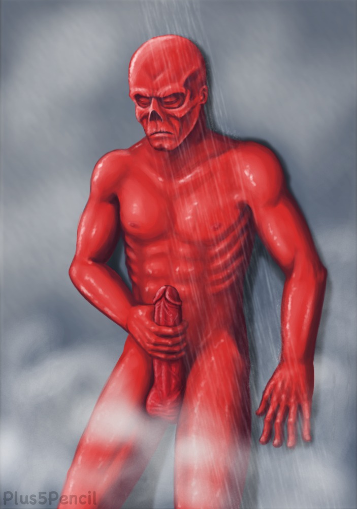 1boy abs bald balls biceps captain_america_(series) closed_eyes erection male male_nipples male_only marvel marvel_comics masturbation muscles nipples nude pecs penis plus5pencil red_skin red_skull rule34 serratus_anterior shower solo tagme testicles uncensored