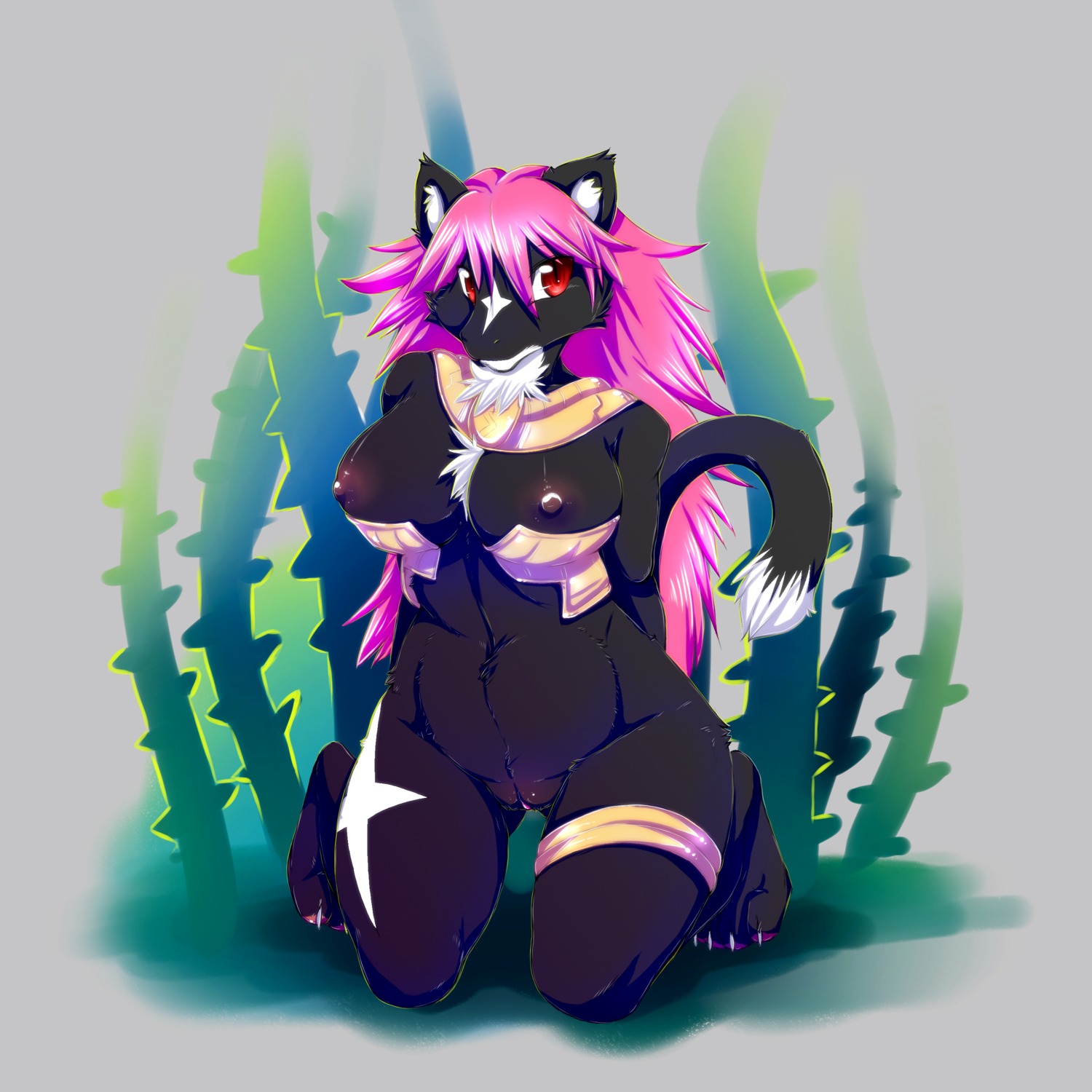 1:1 absurd_res anthro biped breasts domestic_cat e621 felid feline felis female genitals hi_res inuki king_of_thorn kneeling looking_at_viewer mammal nude red_eyes solo vulva zeus_female zeus_genus