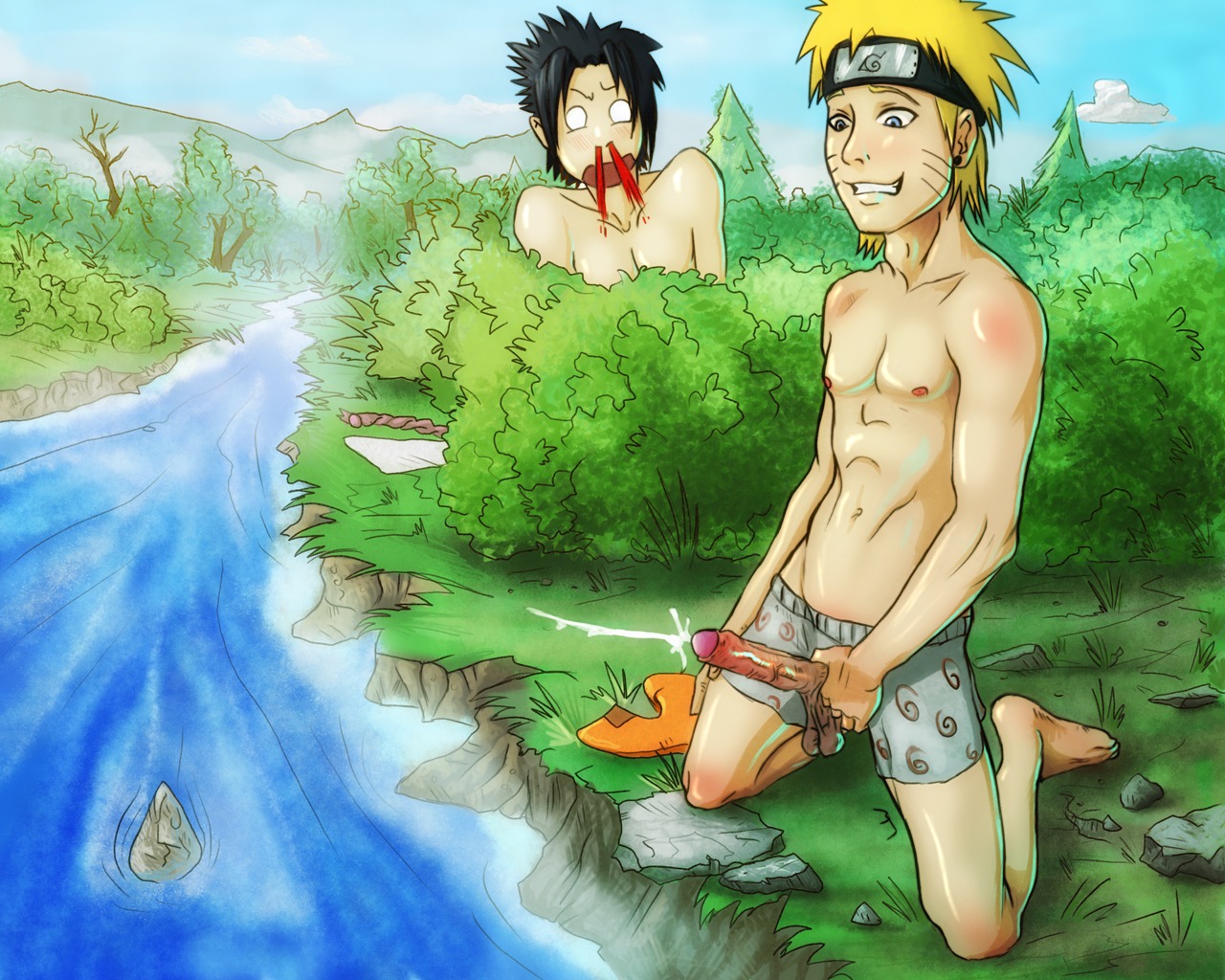 anma barefoot foreskin male naruto naruto_(series) partially_retracted_foreskin penis retracted_foreskin rule34 sasuke_uchiha uncircumcised uzumaki_naruto yaoi