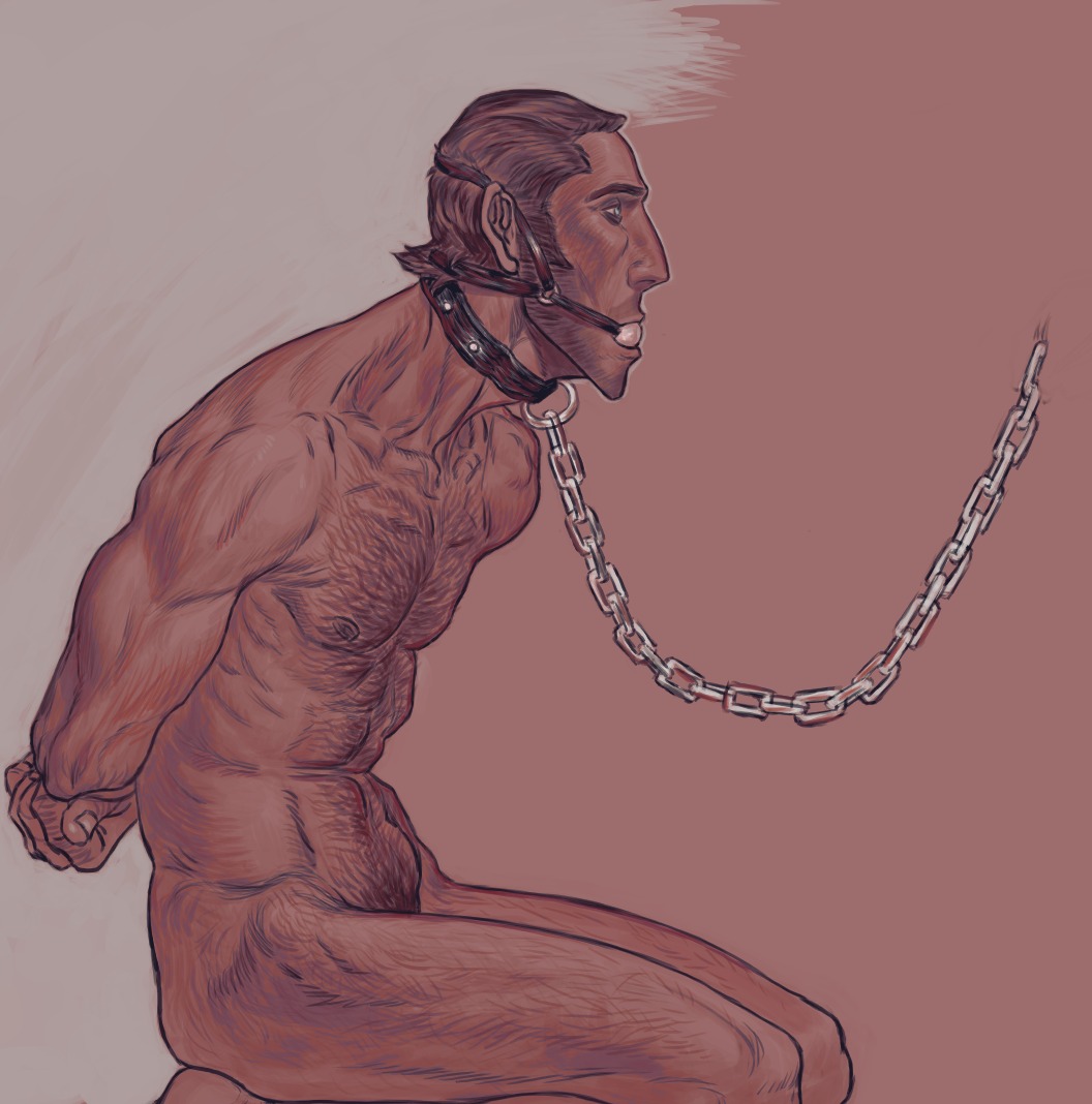 1boy body_hair bondage chain_leash collar gagged kneeling male male_focus male_only ou0099 rule34 sniper_(team_fortress_2) solo solo_male submissive_male tagme team_fortress_2