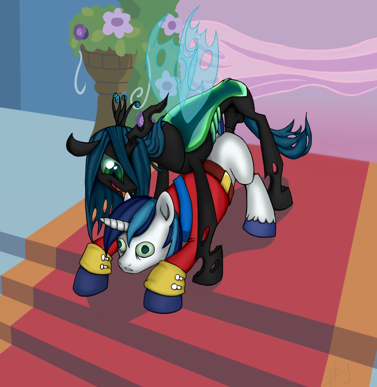 1boy 1futa arthropod black_skin changeling equine feral feral_on_feral friendship_is_magic fur furry futa_on_male futanari hasbro horse intersex male mane mind_control my_little_pony mythological_creature mythological_equine mythology penis pony queen_chrysalis_(mlp) rule34 sharpy shining_armor_(mlp) smooth_skin tail unicorn white_fur wings