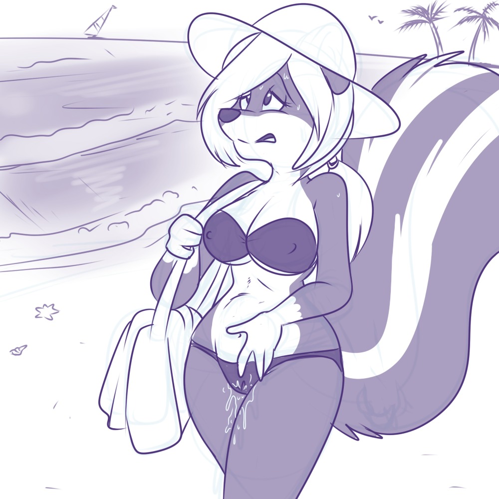 1:1 anthro avian beach bikini bird black_and_white boat bodily_fluids breasts camel_toe cleavage clothed clothing detailed_background digital_drawing_(artwork) digital_media_(artwork) dripping e621 embarrassed eyebrows eyelashes female fluffy fluffy_tail genital_fluids hat headgear headwear lonbluewolf mammal markings mephitid monochrome navel nipple_outline outside palm_tree plant portrait sand sea seashell seaside shell sketch skimpy skunk slim solo striped_markings striped_tail stripes sweat swimwear tail tail_markings three-quarter_portrait tree two-piece_swimsuit vaginal_fluids vehicle water watercraft wet wet_clothing worried