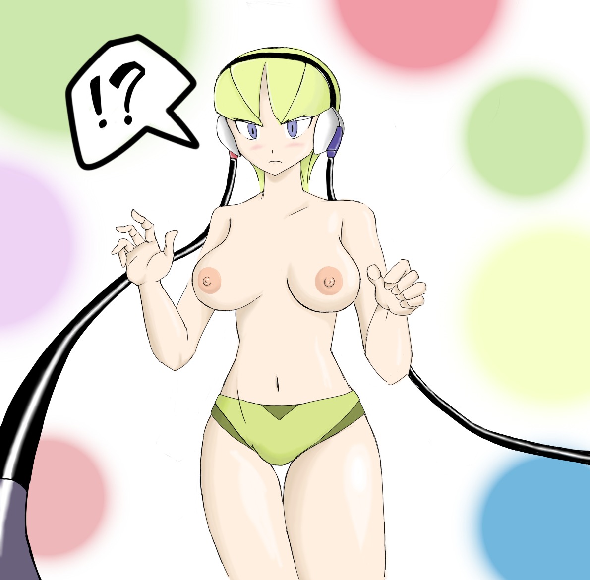 blonde_hair breasts color elesa_(pokemon) elesa_(pokemon_bw) female female_only front_view gym_leader hair human human_only nintendo nipples pokemon pokemon_bw rule34 solo standing tagme topless