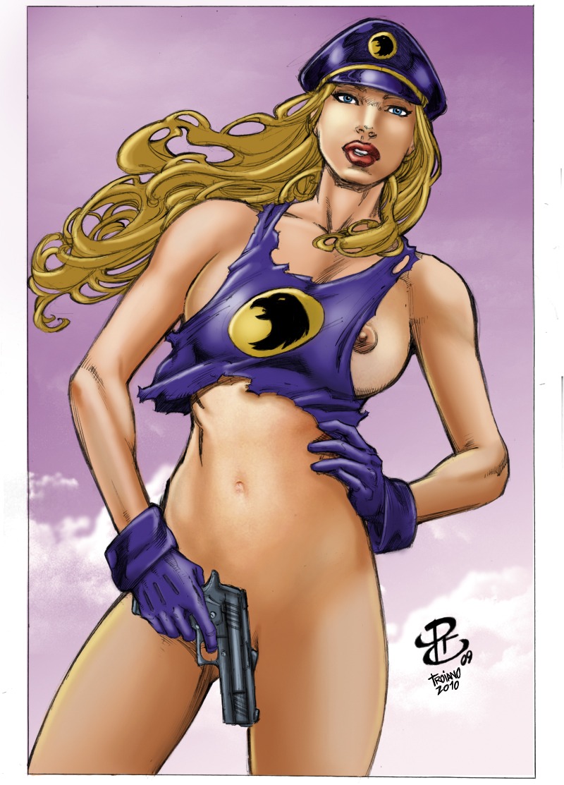 1girls 2009 2010 birds_of_prey blackhawks bottomless color colored covering_crotch dc dc_comics female female_only front_view gloves gun hat holding_gun human lady_blackhawk renato_camilo rule34 sketch solo standing tagme troiano weapon zinda_blake