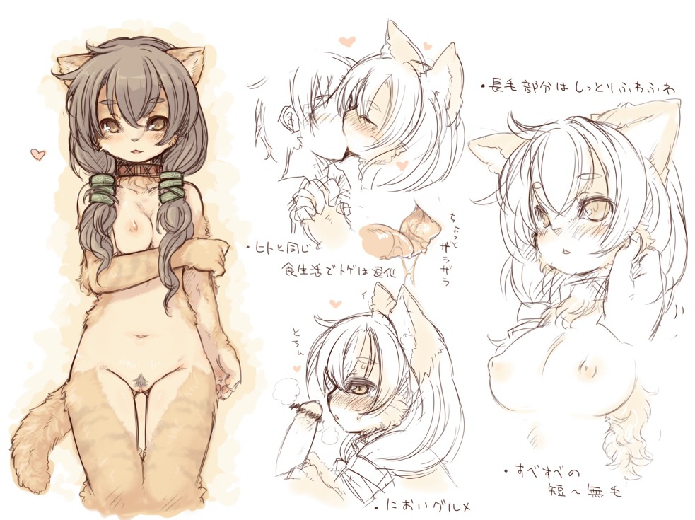 7010 anthro bodily_fluids breasts collar domestic_cat duo e621 erection felid feline felis female female_focus french_kissing genitals grey_hair hair hand_holding heart_symbol human human_on_anthro human_on_humanoid humanoid humanoid_genitalia humanoid_penis interspecies kemono kissing male mammal nipples nude penis pubes saliva shy simple_background solo_focus tail tongue vulva white_background wide_hips