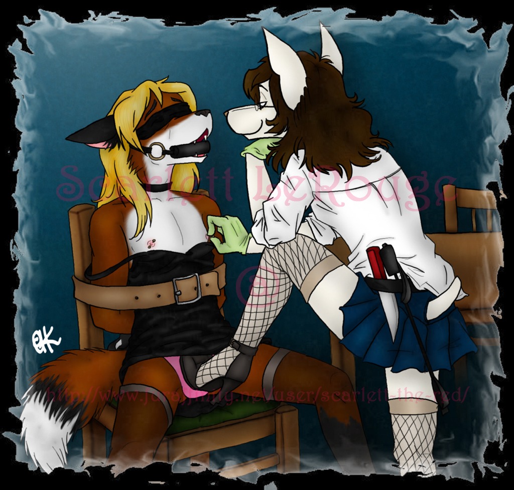 ankle_strap_heels anthro anthro_on_anthro ballbusting balls bdsm bit_gag blindfold blonde_hair bondage bottomwear bound brown_eyes brown_hair canid canine chair chair_bondage clothed clothing cock_and_ball_torture collar crossdressing cutout_heels digital_media_(artwork) dipstick_tail distracting_watermark dominant dominant_female dress duo e621 eyewear female femboy fishnet_clothing fishnet_footwear fishnet_legwear footwear fox furniture gag gagged genital_torture genitals glasses gloves hair hands_behind_back handwear high_heels jessie_lockhart kangaroo knife legwear macropod male male/female mammal markings marsupial nipple_fetish nipple_pinch nipple_play nipples panties pinch pumps scarlett_the_red shoes skirt socks submissive submissive_male tail tail_markings thigh_highs thigh_socks translucent translucent_clothing translucent_legwear underwear violence watermark