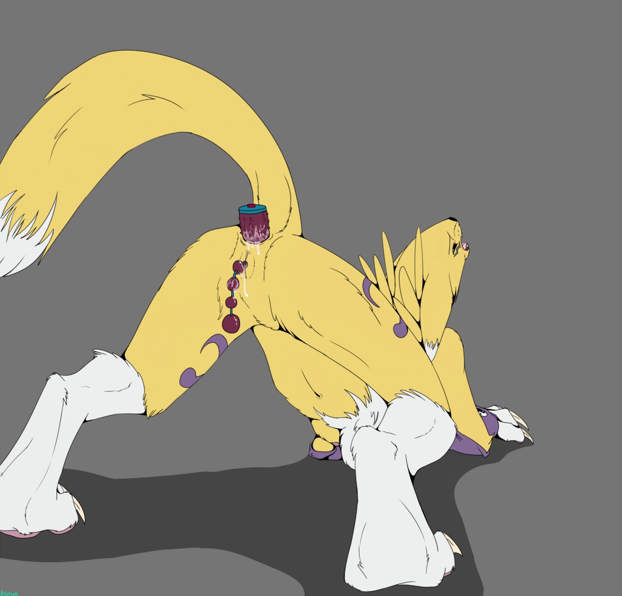 all_fours anal anal_beads anal_masturbation anal_penetration anthro anus backlash91 bandai_namco barefoot biped black_sclera blue_eyes breasts butt canid canine claws conditional_dnp digimon digimon_(species) digital_media_(artwork) dildo double_penetration e621 feet female fur genitals grey_background hi_res looking_back lying mammal masturbation narrowed_eyes navel nipples nude on_front open_mouth pawpads paws penetration pink_body pink_skin presenting presenting_hindquarters presenting_vulva purple_body purple_fur renamon sex_toy shadow sharp_teeth simple_background solo spread_legs spreading squint tail teeth toe_claws toying_self vaginal vaginal_masturbation vulva white_body white_fur yellow_body yellow_fur