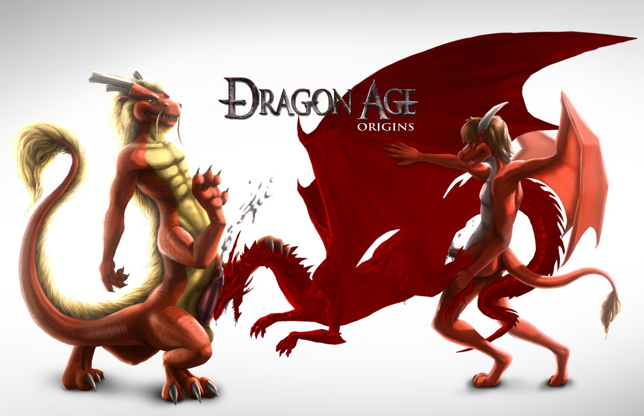 ambiguous_penetration anthro anthro_on_feral anthro_penetrating anthro_penetrating_feral bestiality bioware bodily_fluids claws cum digitigrade dragon dragon_age dragon_taur dudey_101 e621 electronic_arts erection feral feral_on_taur feral_penetrated from_behind_position genital_fluids genitals group horn logo looking_at_viewer male membrane_(anatomy) membranous_wings mythological_creature mythological_scalie mythology nude penetration penis red_body red_scales scales scalie sex tail taur wings