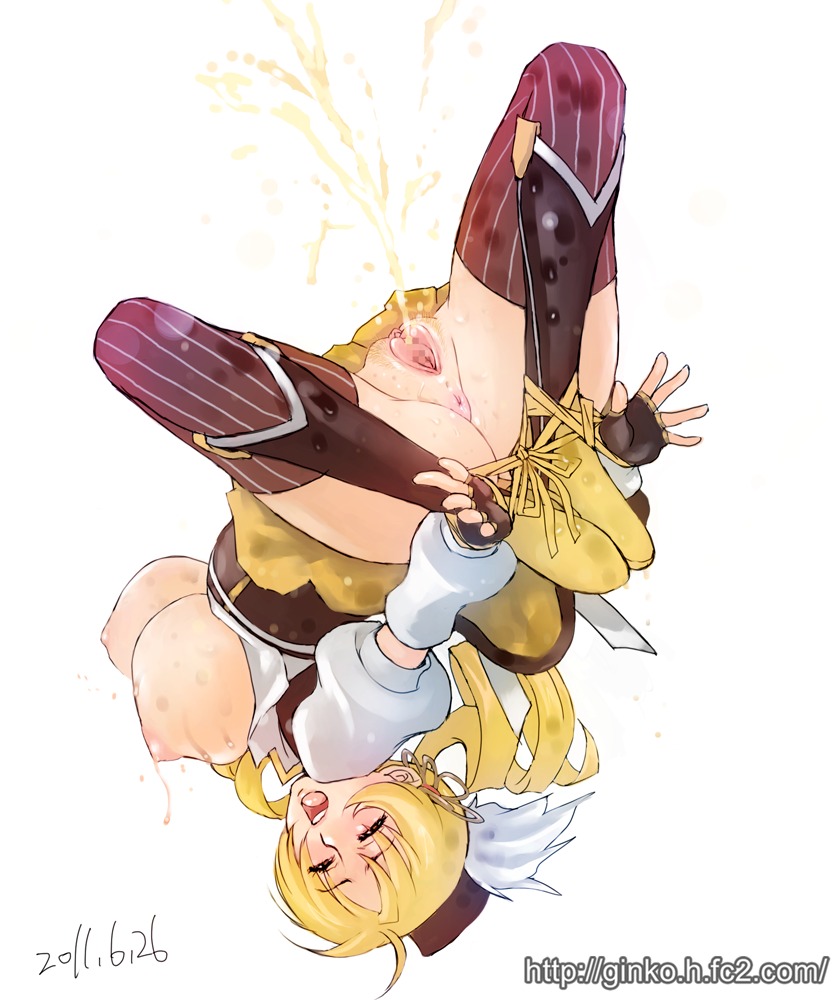 1girls beret blonde_hair blush bondage boots bound_feet bound_wrists breasts censored clitoris drill_hair female fingerless_gloves ginko_(silver_fox) gloves hat hogtie knees_apart_feet_together long_hair magical_girl mahou_shoujo_madoka_magica nipples open_mouth pee peeing pubic_hair pussy rule34 skirt thighhighs tied_hair tomoe_mami twin_drills twintails upside-down urine watermark web_address wrists_to_ankles yellow_eyes
