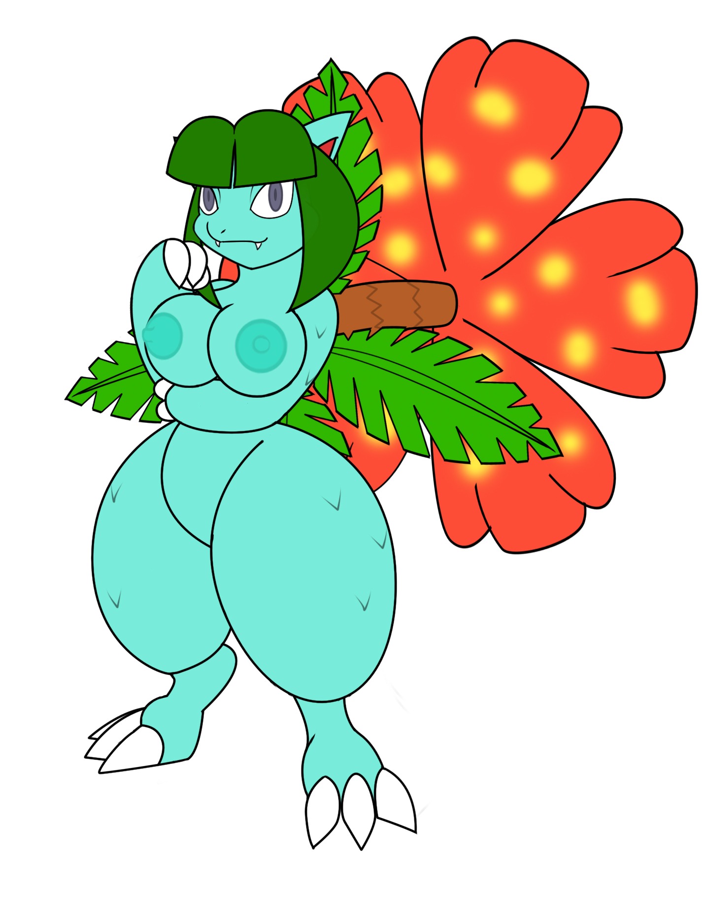 anthro barefoot breasts claws color female female_only gb_of_bs green_hair hair nintendo nipples nude pok&eacute;mon_(species) pokemon pokemon_(species) pokemon_rgby rule34 solo standing tagme venusaur