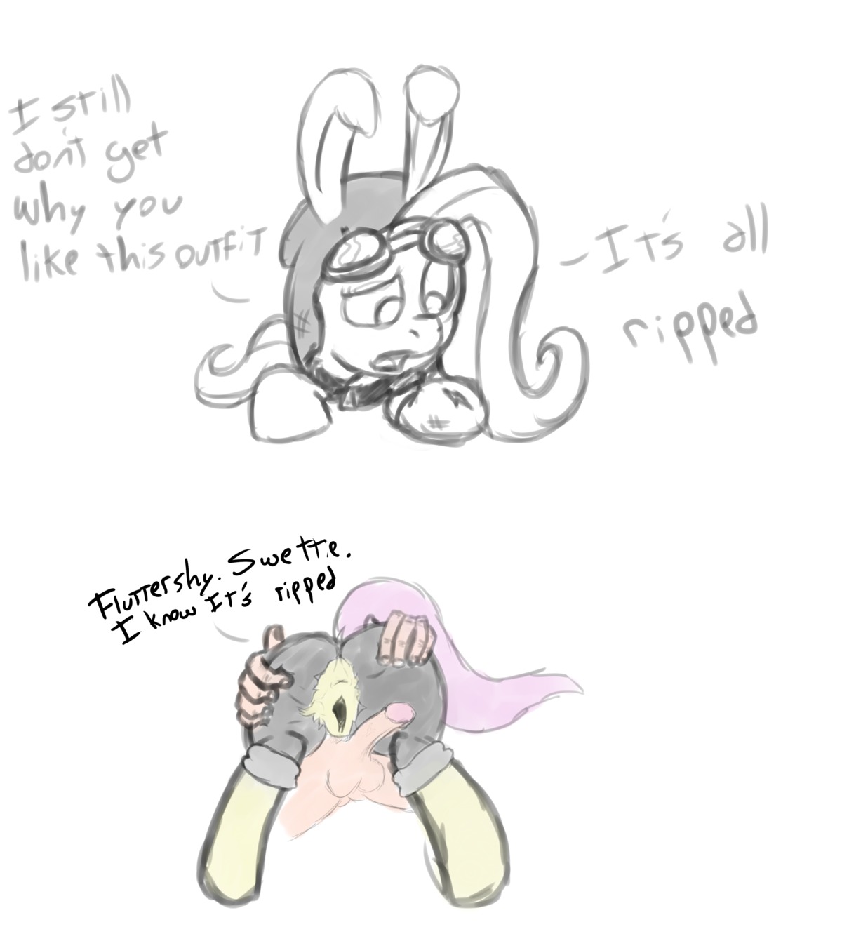 2013 absurd_res anus balls bestiality butt clothing dialogue duo e621 english_text equid equine erection faceless_character faceless_male female female_on_human feral fingers fluttershy_(mlp) friendship_is_magic fur genitals glans hair hasbro hi_res horse human human_on_feral humanoid_genitalia humanoid_penis interspecies male male/female male_on_feral mammal mostazathy my_little_pony penis pony simple_background tail text torn_clothing vulva yellow_body yellow_fur