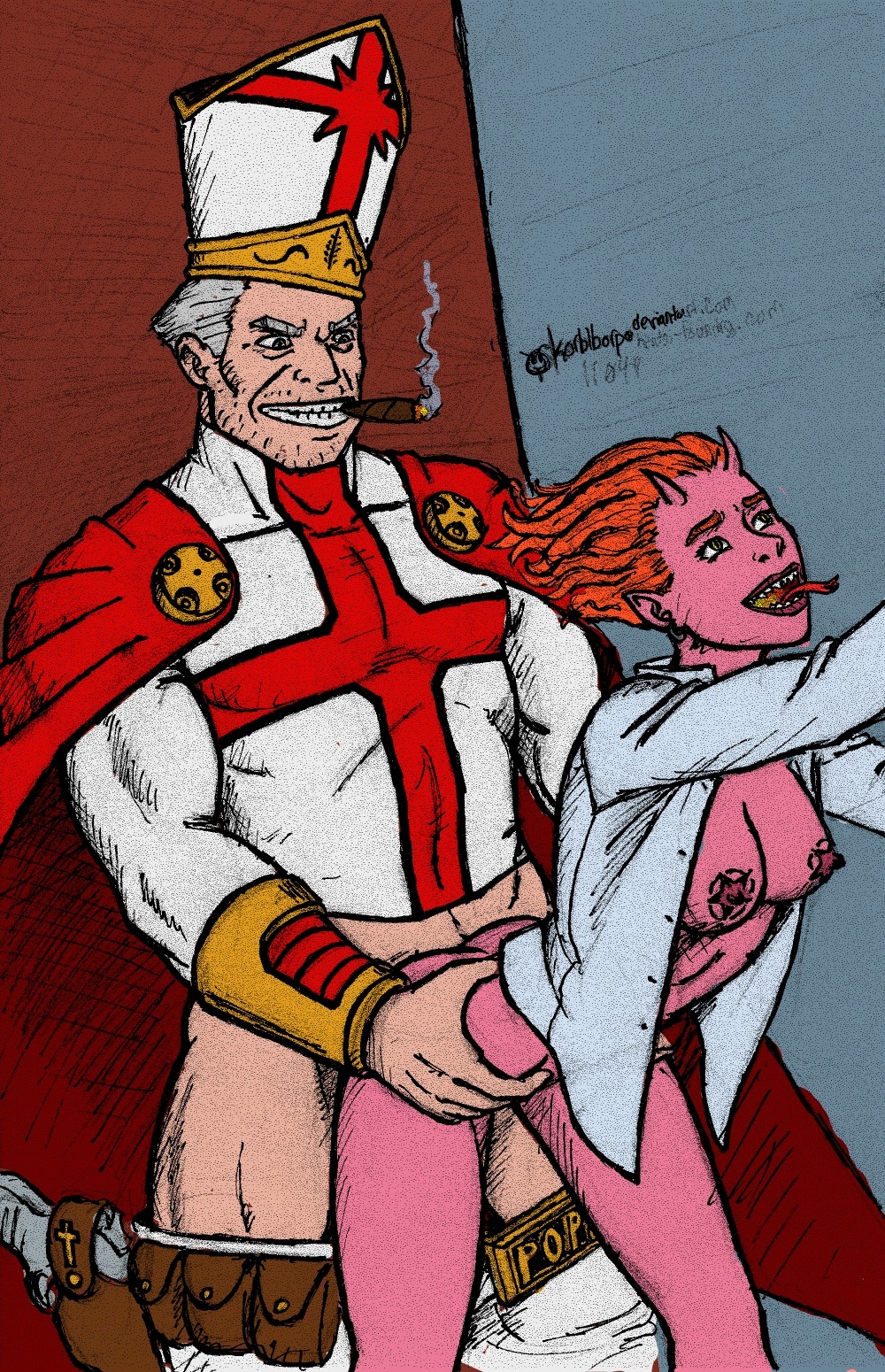 battle_pope callie_maggotbone cigar crossover female korblborp male rule34 sex straight ugly_americans