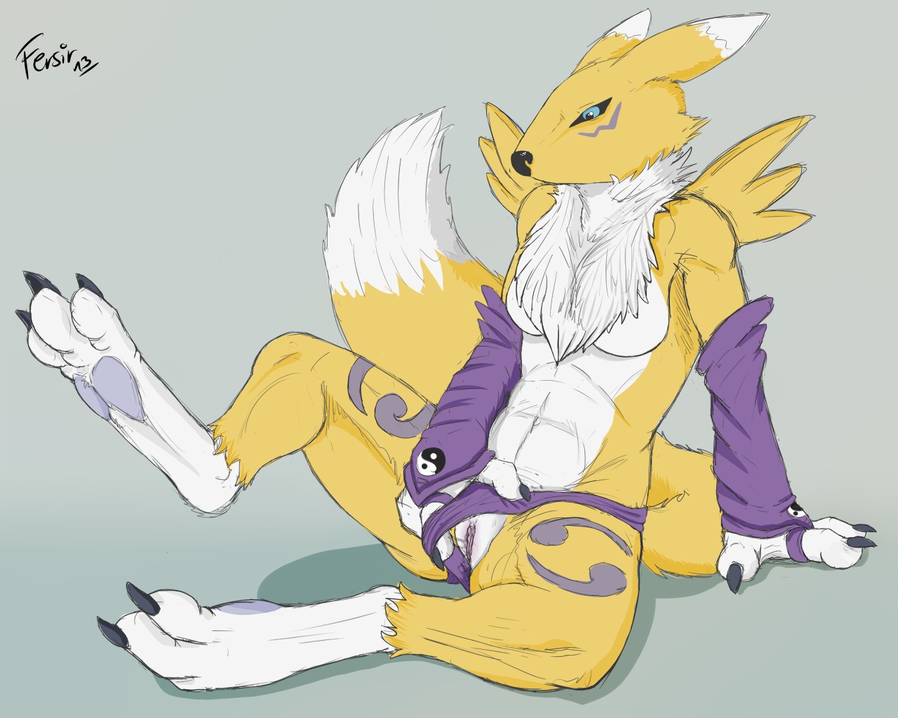 2013 3_toes 5:4 anthro bandai_namco barefoot biped black_claws black_sclera blue_eyes bodily_fluids breasts canid canine claws clothing clothing_aside countershading digimon digimon_(species) digitigrade dipstick_tail e621 feet female fersir fur genital_fluids genitals hand_in_crotch hand_in_underwear hindpaw looking_at_self looking_down mammal markings multicolored_body multicolored_fur multicolored_tail panties panties_aside pawpads paws presenting renamon sitting soles solo tail tail_markings toe_claws toes two_tone_body two_tone_fur two_tone_tail underwear underwear_aside vaginal_fluids vulva white_body white_fur white_tail yellow_body yellow_fur yellow_tail yin_yang