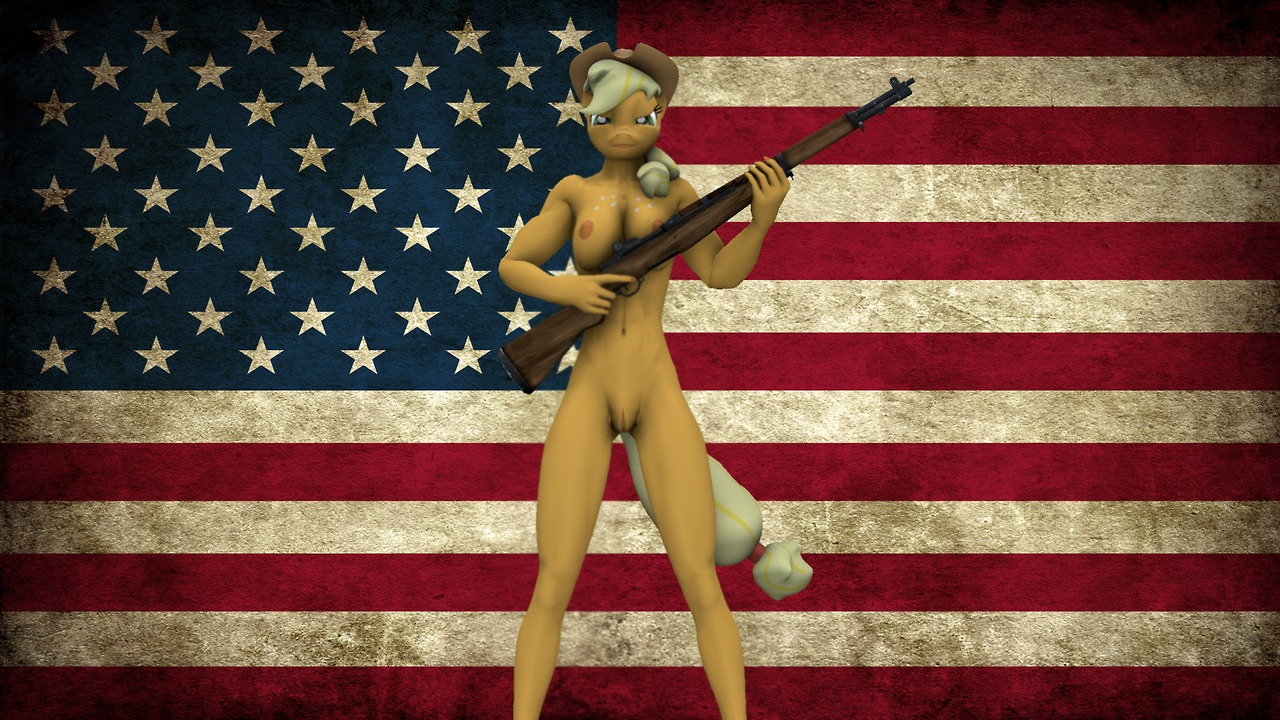 16:9 2014 3d_(artwork) accessory american_flag anthro anthrofied applejack_(mlp) areola big_breasts blonde_hair breasts clothing cowboy_hat digital_media_(artwork) e621 earth_pony equid equine erect_nipples female friendship_is_magic genitals gun hair hair_accessory hairband hasbro hat headgear headwear holding_gun holding_object holding_ranged_weapon holding_weapon horse long_hair mammal my_little_pony navel nipples patriotism politics pony ranged_weapon rifle skinny solo source_filmmaker_(artwork) swedishsnus united_states_of_america vulva weapon widescreen