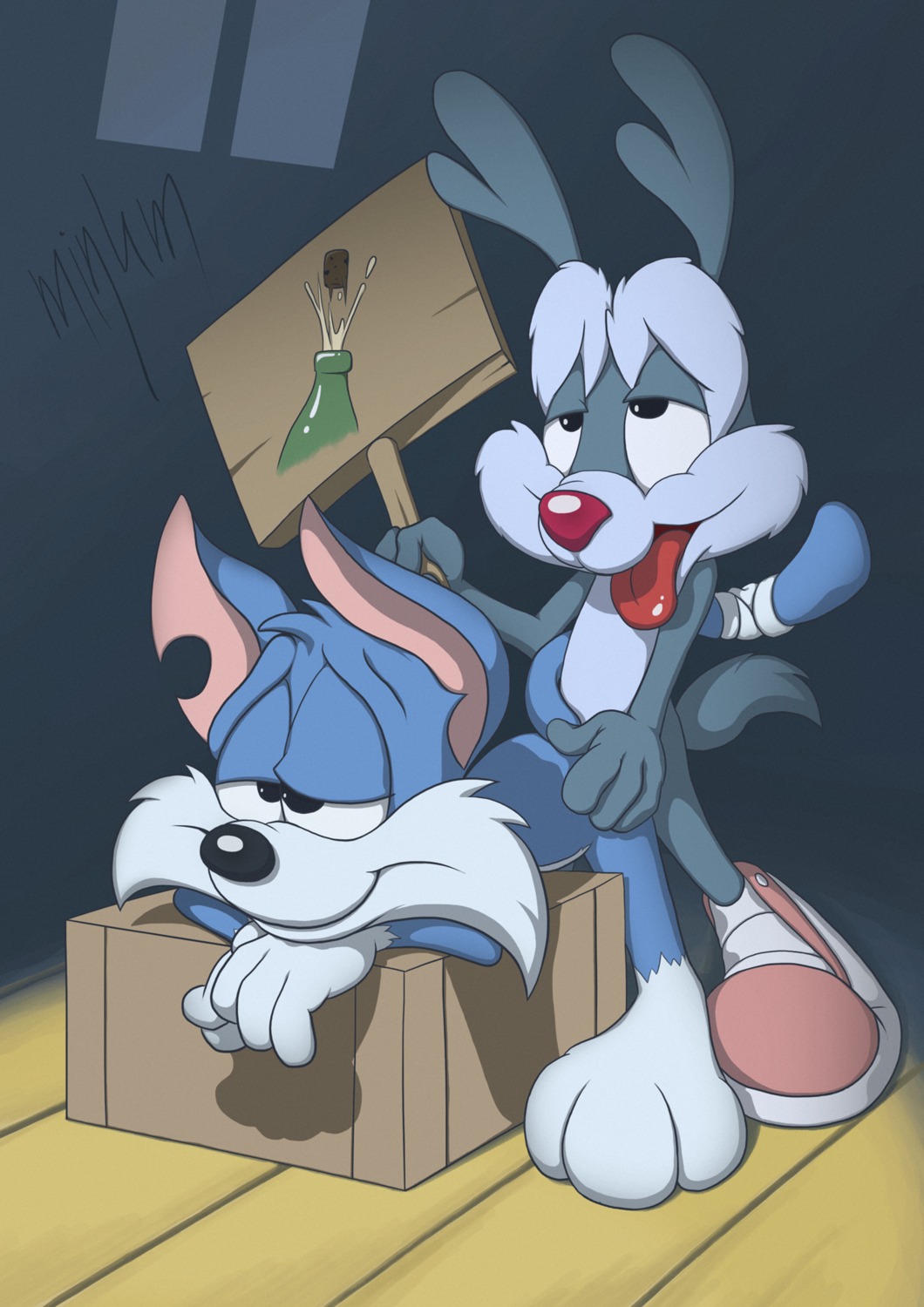 anal anthro bodily_fluids butt butt_grab calamity_coyote canid canine canis coyote cum cum_in_ass cum_inside domestic_cat duo e621 felid feline felis from_behind_position furrball genital_fluids hand_on_butt hi_res innuendo male male/male male_penetrated male_penetrating male_penetrating_male mammal minum orgasm penetration sex sign tiny_toon_adventures toony warner_brothers