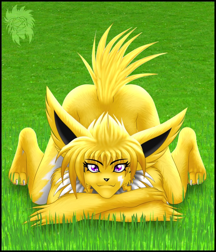 all_fours anthro color eeveelution female female_only front_view fur furry jolteon looking_at_viewer nintendo nude pokemon pokemon_(species) pokemorph purple_eyes rukaisho rule34 solo tagme tail