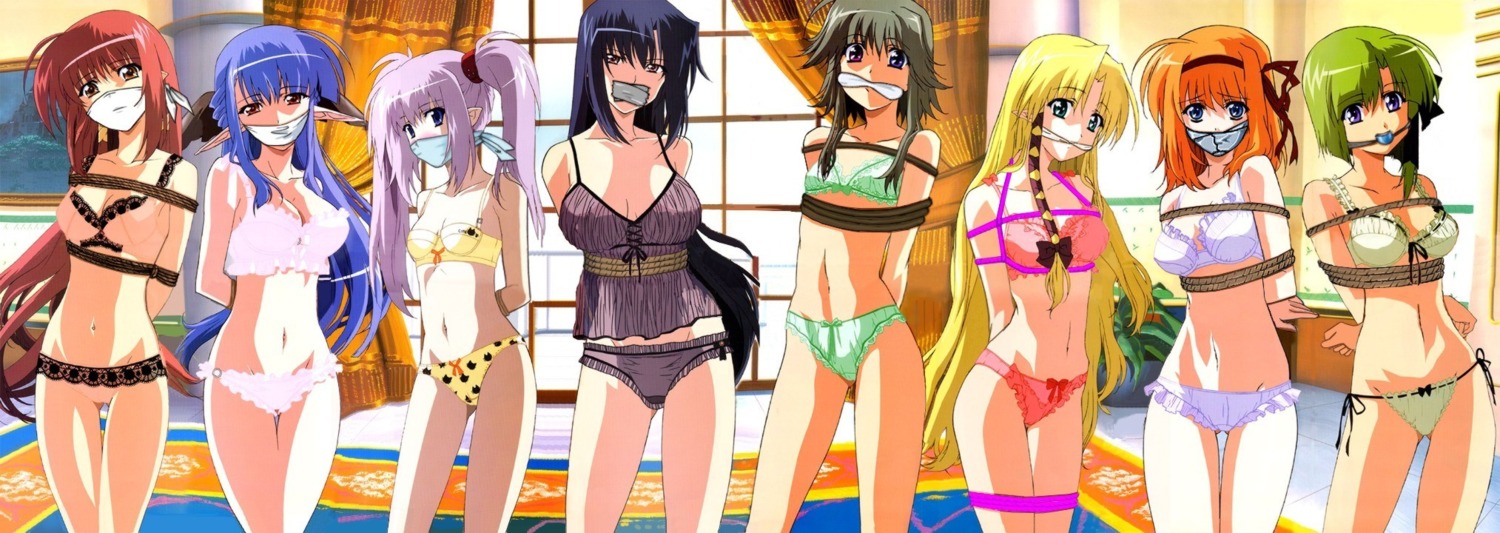 6+girls 8girls albinoteagain arms_behind_back benibara_nadeshiko bikini bondage bra character_request cleave_gag female female_only femsub fuyou_kaede gag gagged highres kareha lingerie lisianthus long_image mayumi_thyme multiple_females multiple_girls multiple_subs nerine over_the_mouth_gag over_the_nose_gag panties photoshop primula rope rule34 shigure_asa shuffle shuffle! swimsuit tape tape_gag underwear wide_image