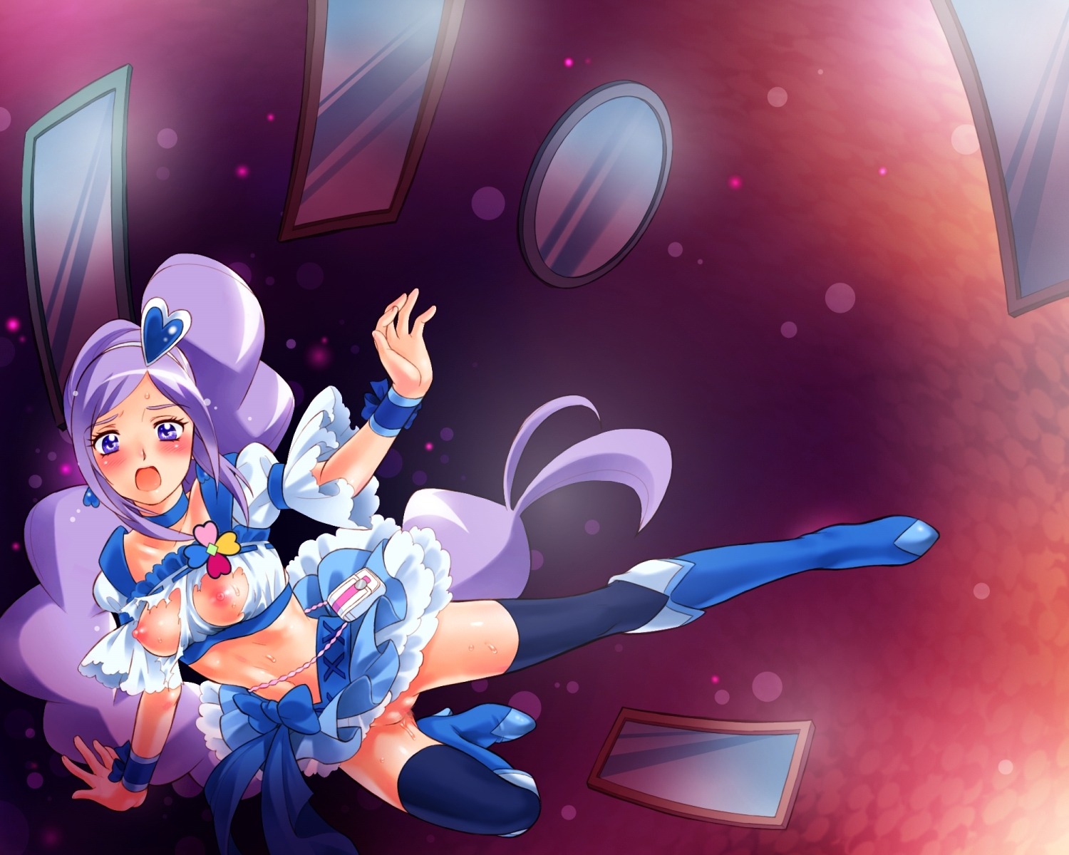 blush breasts censored clothing cure_berry female fresh_precure! fresh_pretty_cure magical_girl miki_aono nekozawa_yukari precure pretty_cure rule34 sippo-soft skirt small_breasts stockings tagme torn_clothes