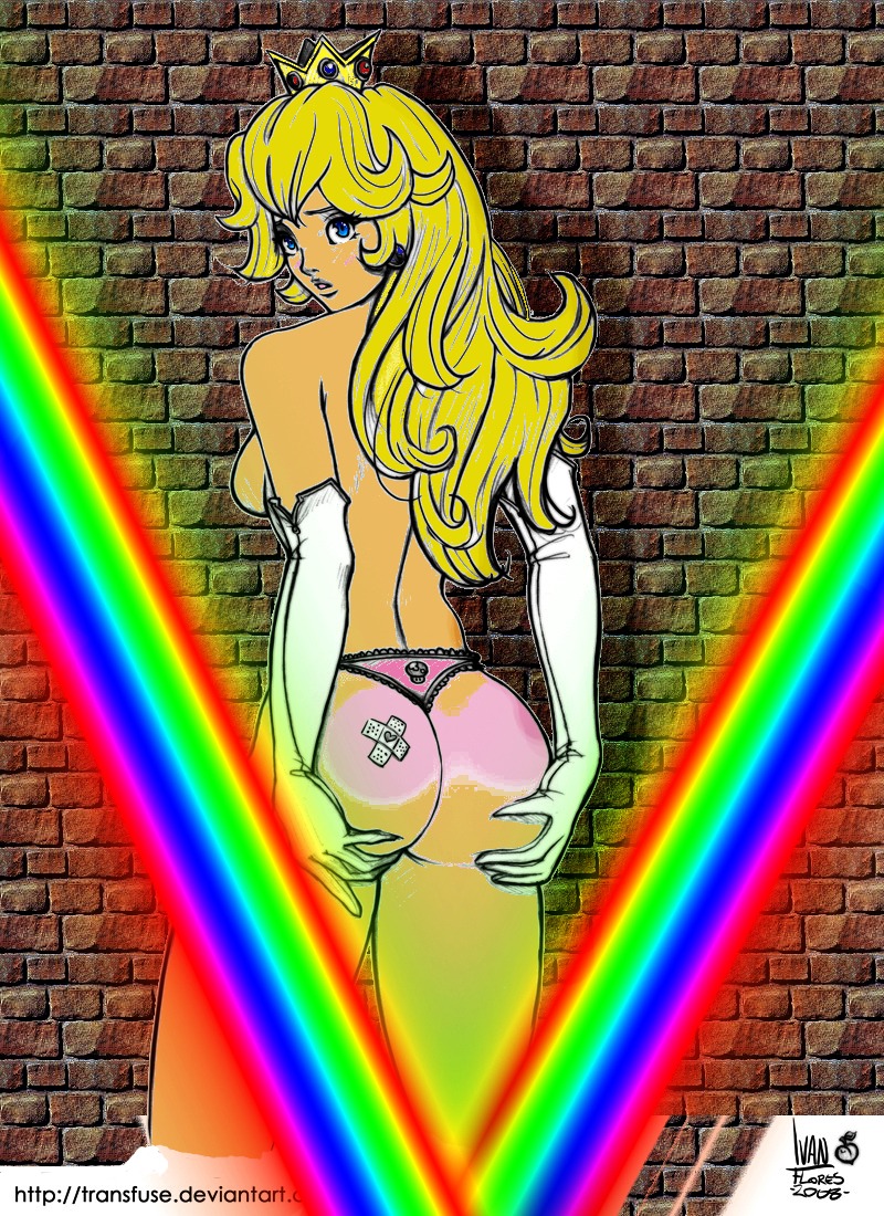 ass back_view color crown ear_piercing female female_only hair human ivan_flores long_hair looking_back mario_(series) nintendo piercing princess_peach rule34 solo tagme topless