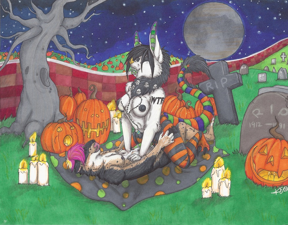 ambiguous_penetration anthro anthro_on_anthro breasts candle cemetery cowgirl_position detailed_background domestic_ferret duo e621 female female_on_bottom female_penetrated food from_front_position fruit full_moon gynomorph gynomorph/female gynomorph_on_top gynomorph_penetrating gynomorph_penetrating_female halloween holidays intersex intersex/female intersex_on_top intersex_penetrating intersex_penetrating_female jack-o'-lantern kairithekat licking licking_lips lying mammal marker_(artwork) moon mustelid musteline night nipples nude on_back on_bottom on_top outside penetration plant pumpkin self_lick sex sky star starry_sky straddling tail text tongue tongue_out traditional_media_(artwork) true_musteline undead weasel zombie