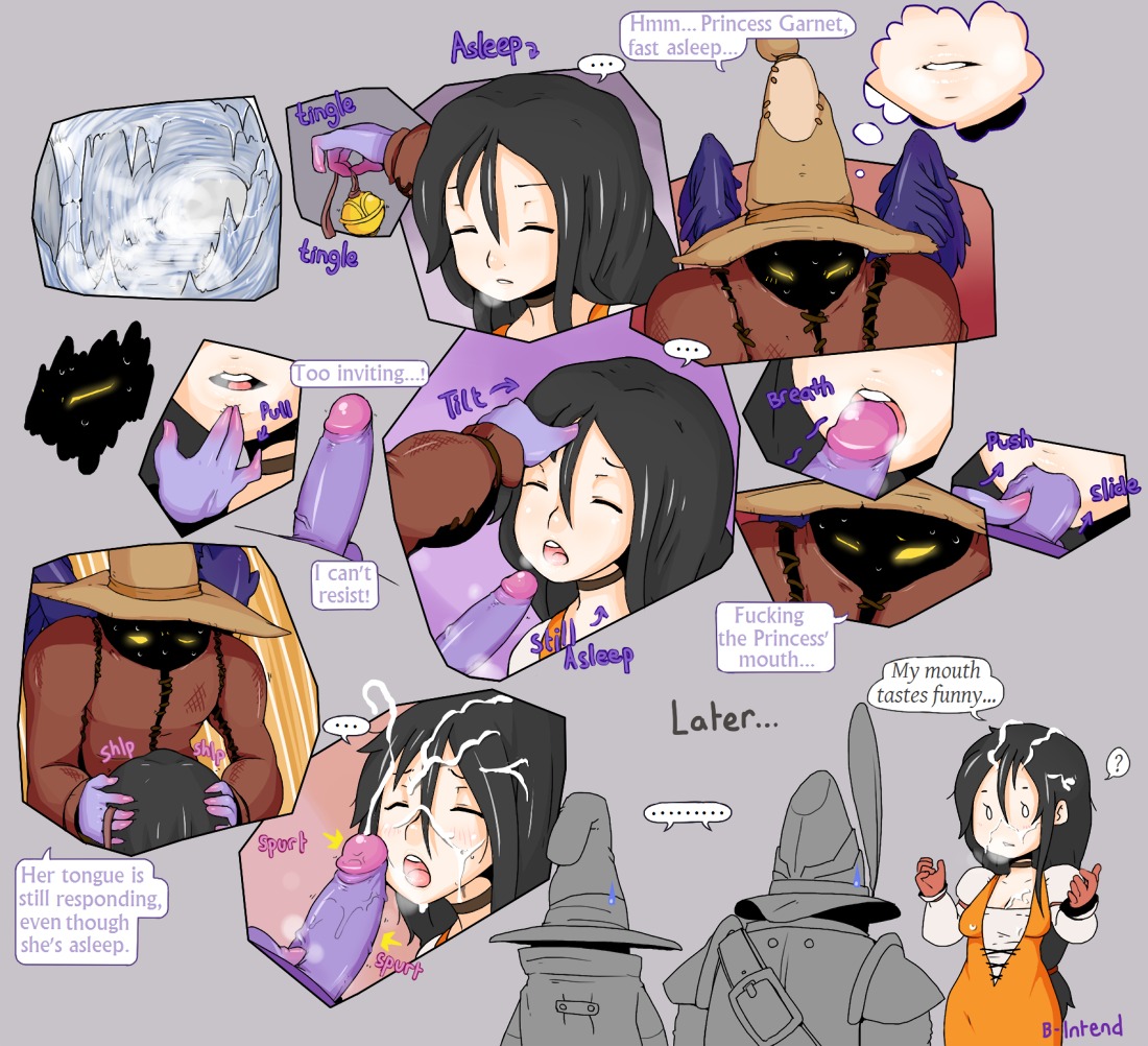 adelbert_steiner b-intend bell black_mage black_waltz cum cum_on_body cumshot erection fellatio final_fantasy final_fantasy_ix garnet_til_alexandros_xvii grotto hat humanoid_penis ice male oral penis rule34 sleep_molestation sleeping vivi_ornitier wings witch_hat