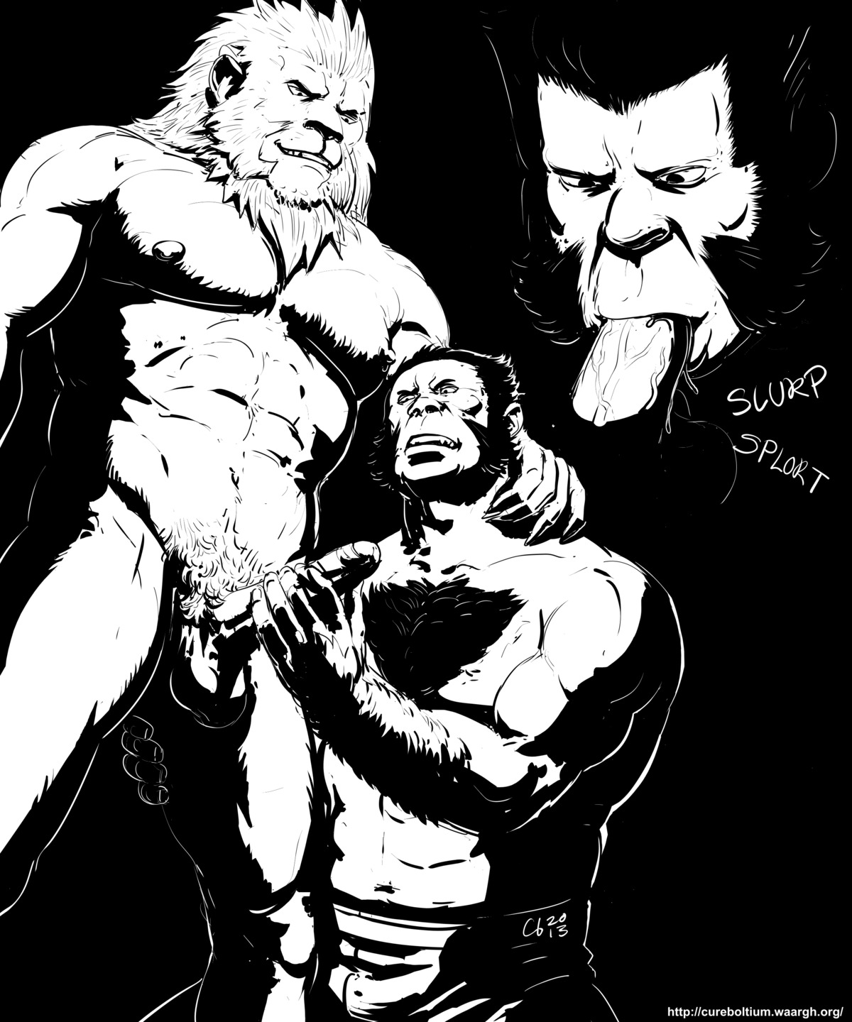 2013 5:6 abs absurd_res ape balls biceps big_penis black_and_white chest_tuft cureboltium darius_(fullmetal_alchemist) digital_media_(artwork) duo e621 erection felid fellatio foreskin fullmetal_alchemist fur genitals gorilla grin hairy handjob haplorhine heinkel_(fullmetal_alchemist) hi_res human humanoid_genitalia humanoid_penis hybrid lion male male/male male_penetrated male_penetrating male_penetrating_male mammal monochrome muscular oral oral_penetration pantherine partially_retracted_foreskin pecs penetration penile penis primate sex smile sound_effects text tuft