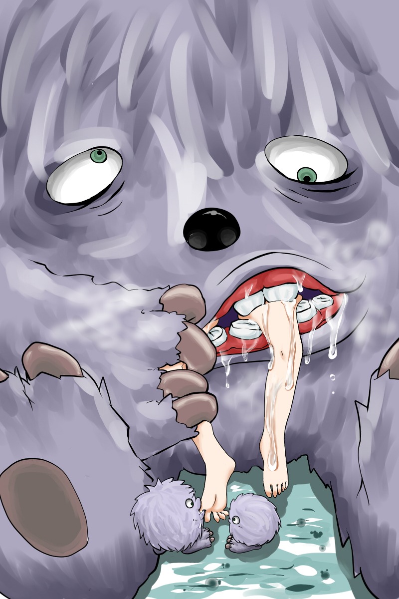 female feral green_eyes highres monster open_mouth rule34 vore
