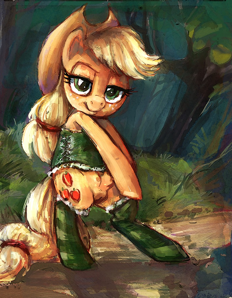 2013 applejack_(mlp) blonde_hair buttercup_saiyan clothing cowboy_hat cutie_mark e621 earth_pony equid equine female feral freckles friendship_is_magic green_eyes hair hasbro hat headgear headwear horse looking_at_viewer mammal my_little_pony outside pony solo tail teats