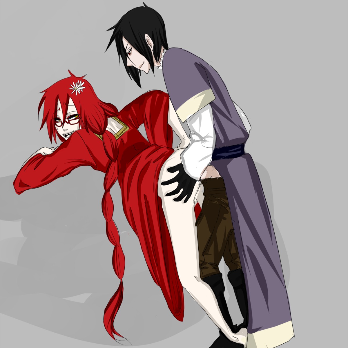 1dickgirl anal anal_sex black_hair dickgirl dress futanari green_eyes grell_sutcliff intersex kuroshitsuji light-skinned_male light_skin male pale_skin red_hair rule34 sebastian_michaelis very_long_hair